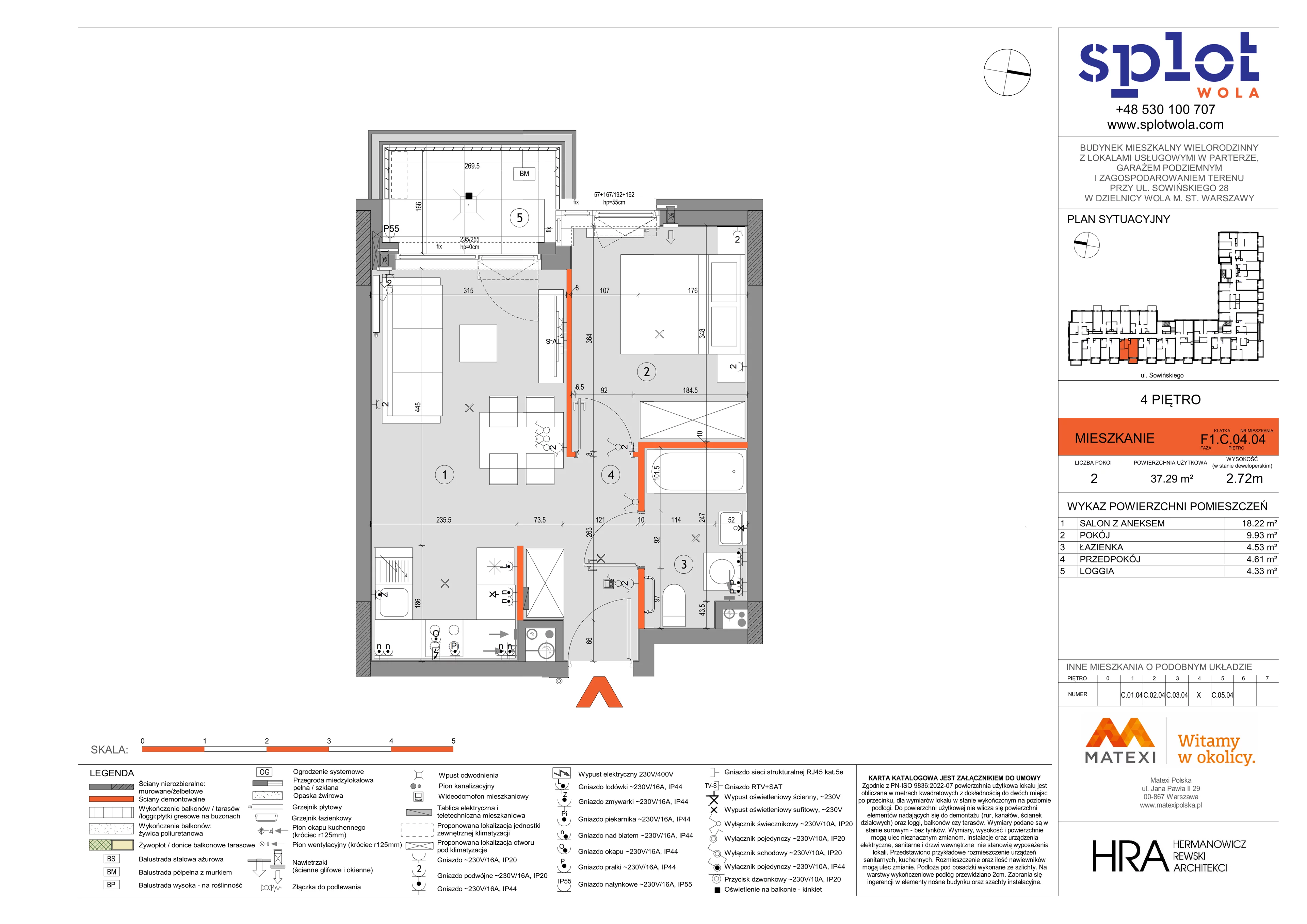 2 pokoje, mieszkanie 37,29 m², piętro 4, oferta nr 28/SOW-F1.C.04.04, Splot Wola, Warszawa, Wola, Odolany, ul. Sowińskiego 28