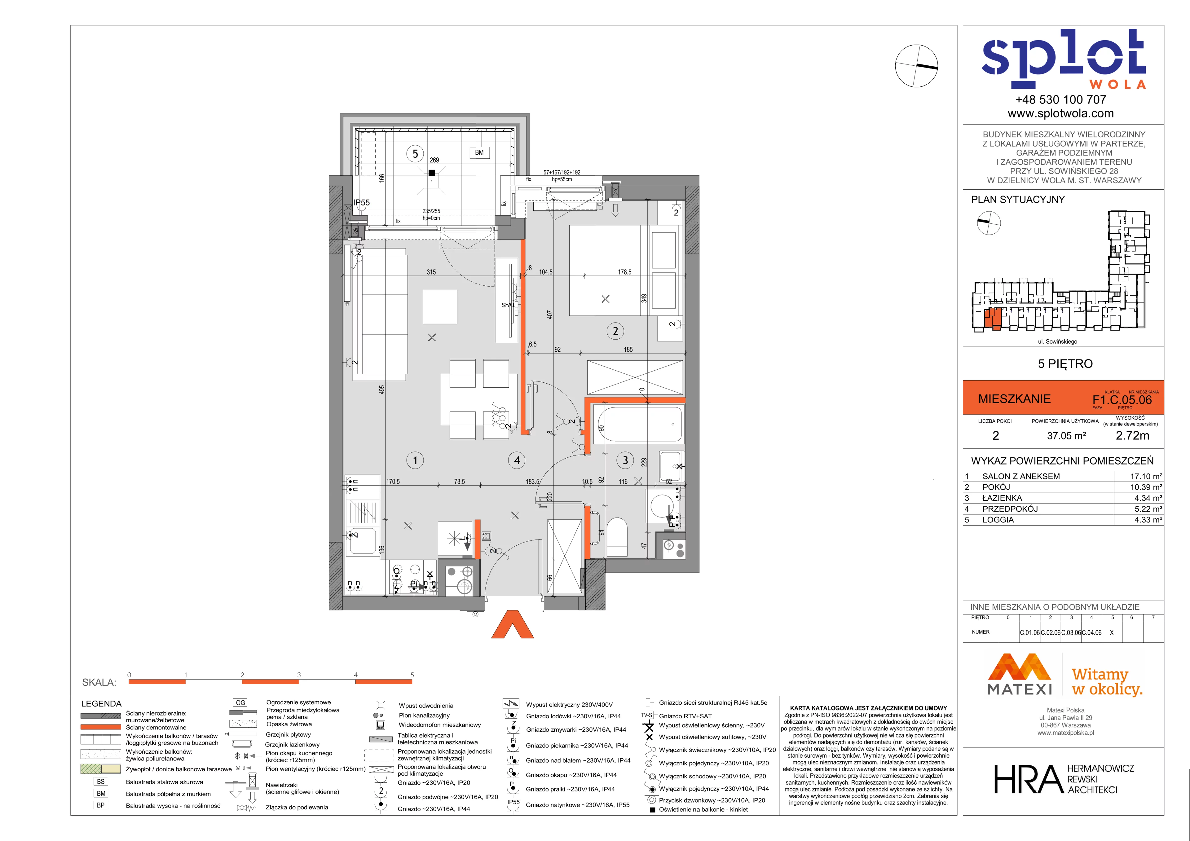 2 pokoje, mieszkanie 37,05 m², piętro 5, oferta nr 28/SOW-F1.C.05.06, Splot Wola, Warszawa, Wola, Odolany, ul. Sowińskiego 28