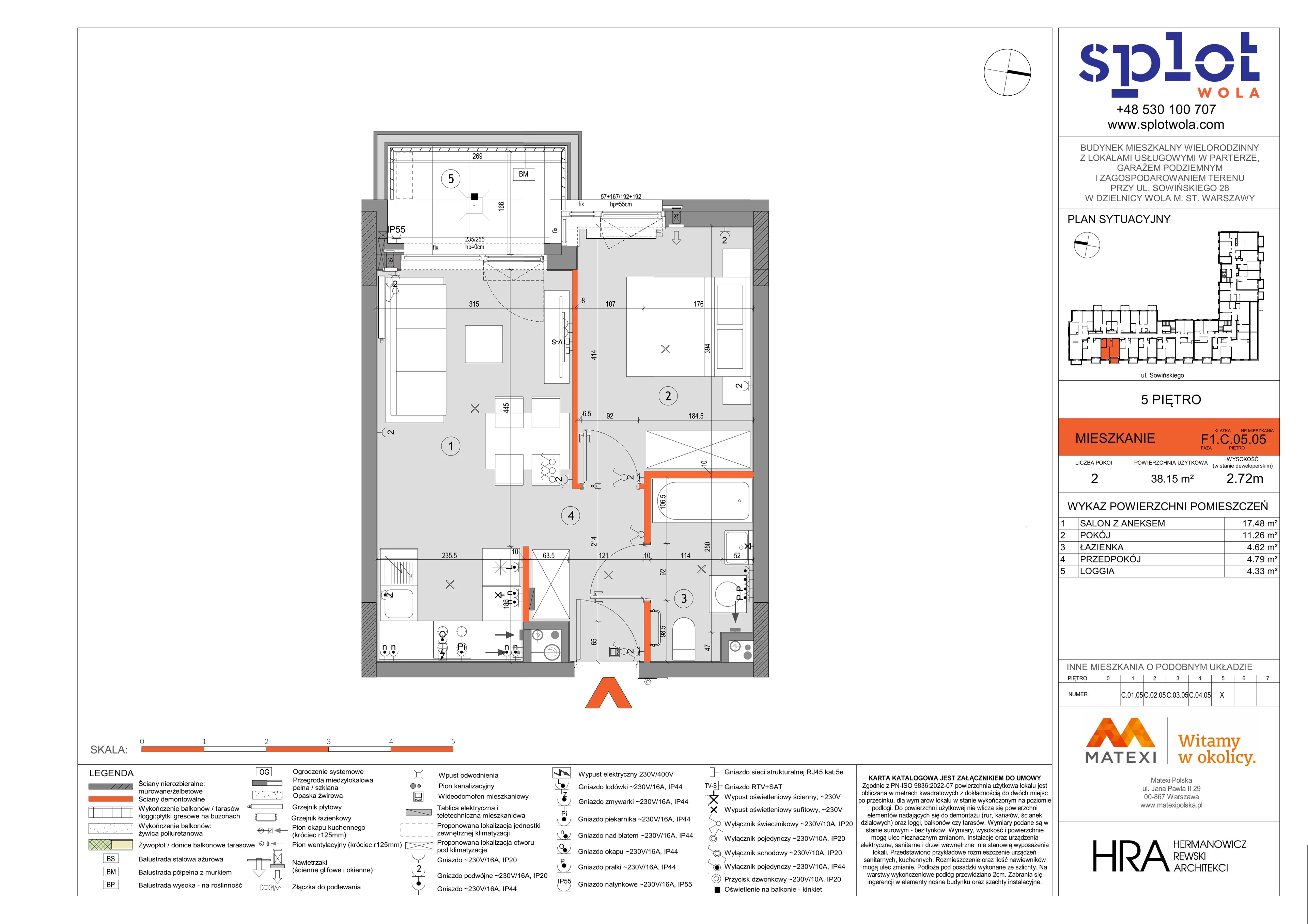 2 pokoje, mieszkanie 38,15 m², piętro 5, oferta nr 28/SOW-F1.C.05.05, Splot Wola, Warszawa, Wola, Odolany, ul. Sowińskiego 28