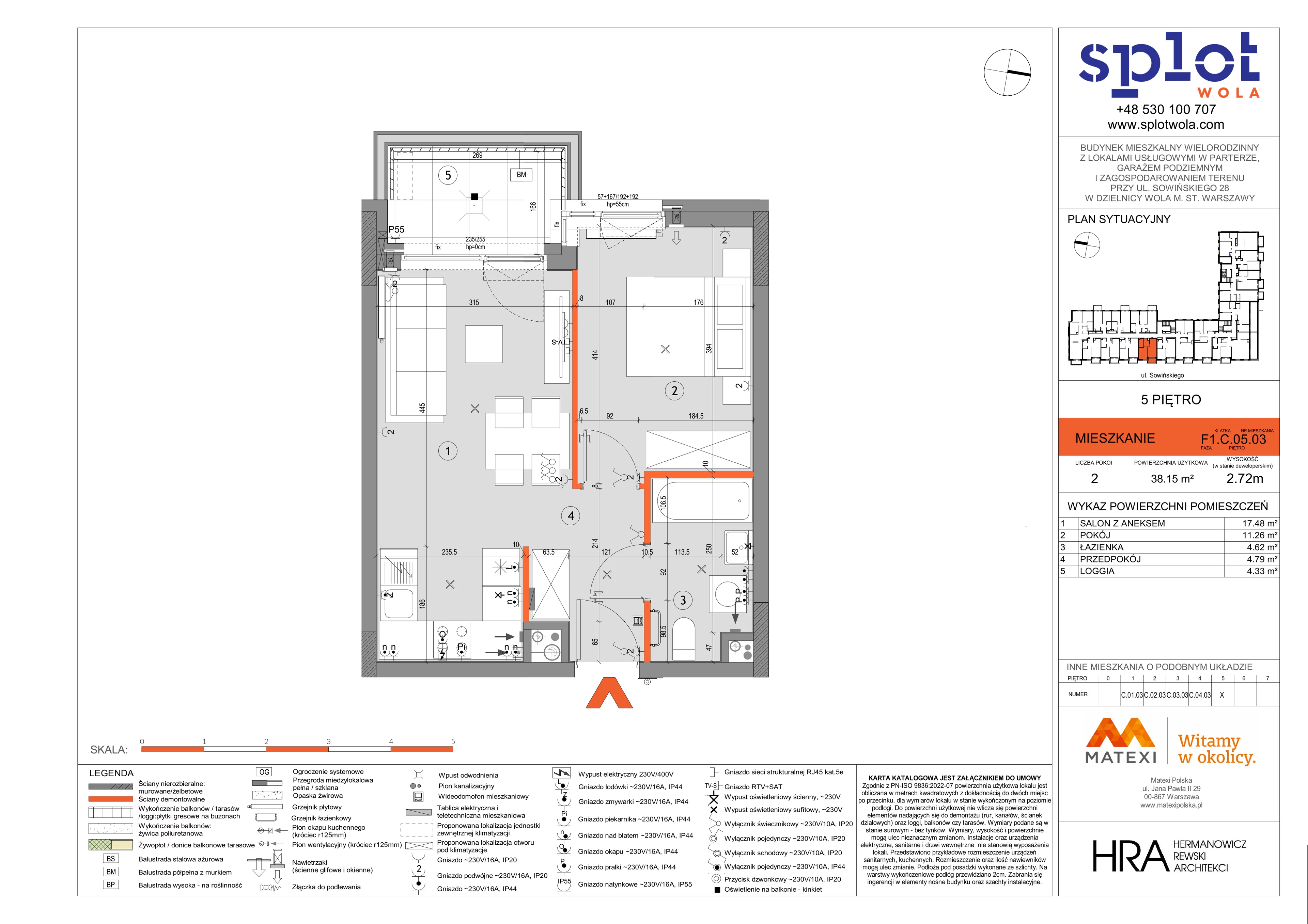 2 pokoje, mieszkanie 38,15 m², piętro 5, oferta nr 28/SOW-F1.C.05.03, Splot Wola, Warszawa, Wola, Odolany, ul. Sowińskiego 28