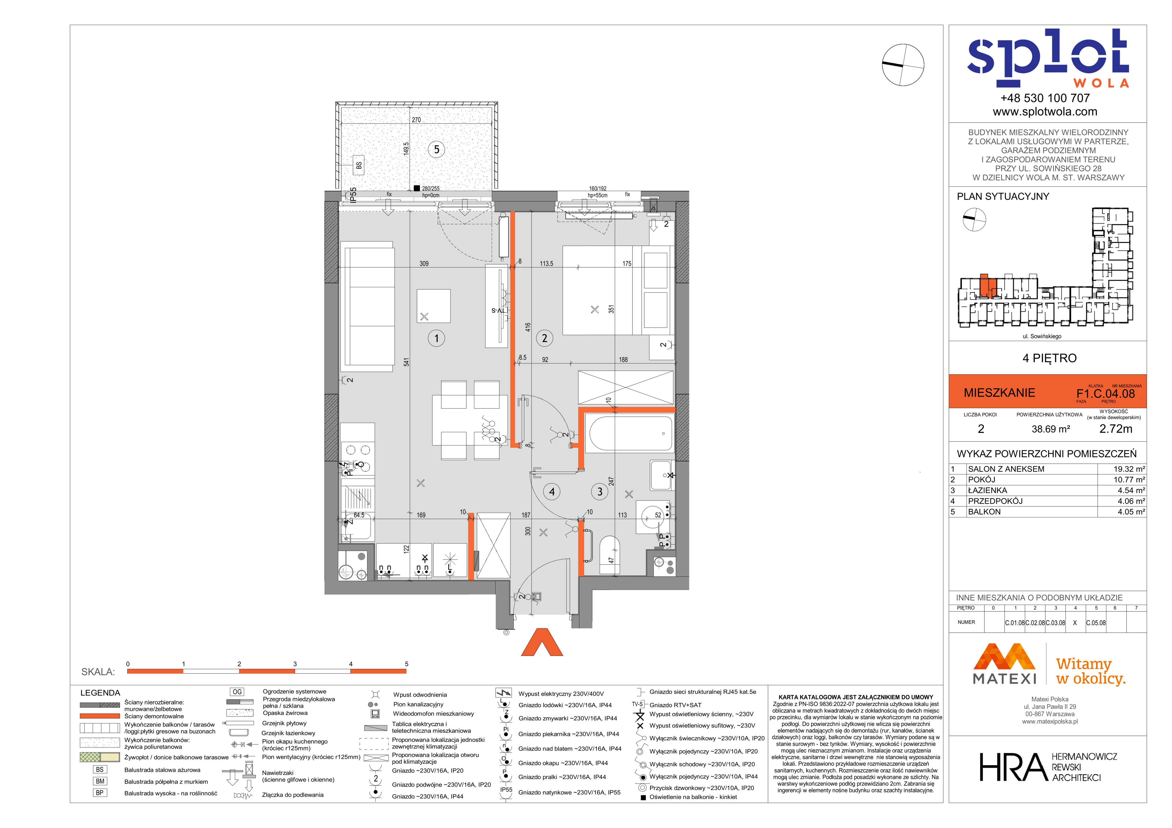 2 pokoje, mieszkanie 38,69 m², piętro 4, oferta nr 28/SOW-F1.C.04.08, Splot Wola, Warszawa, Wola, Odolany, ul. Sowińskiego 28
