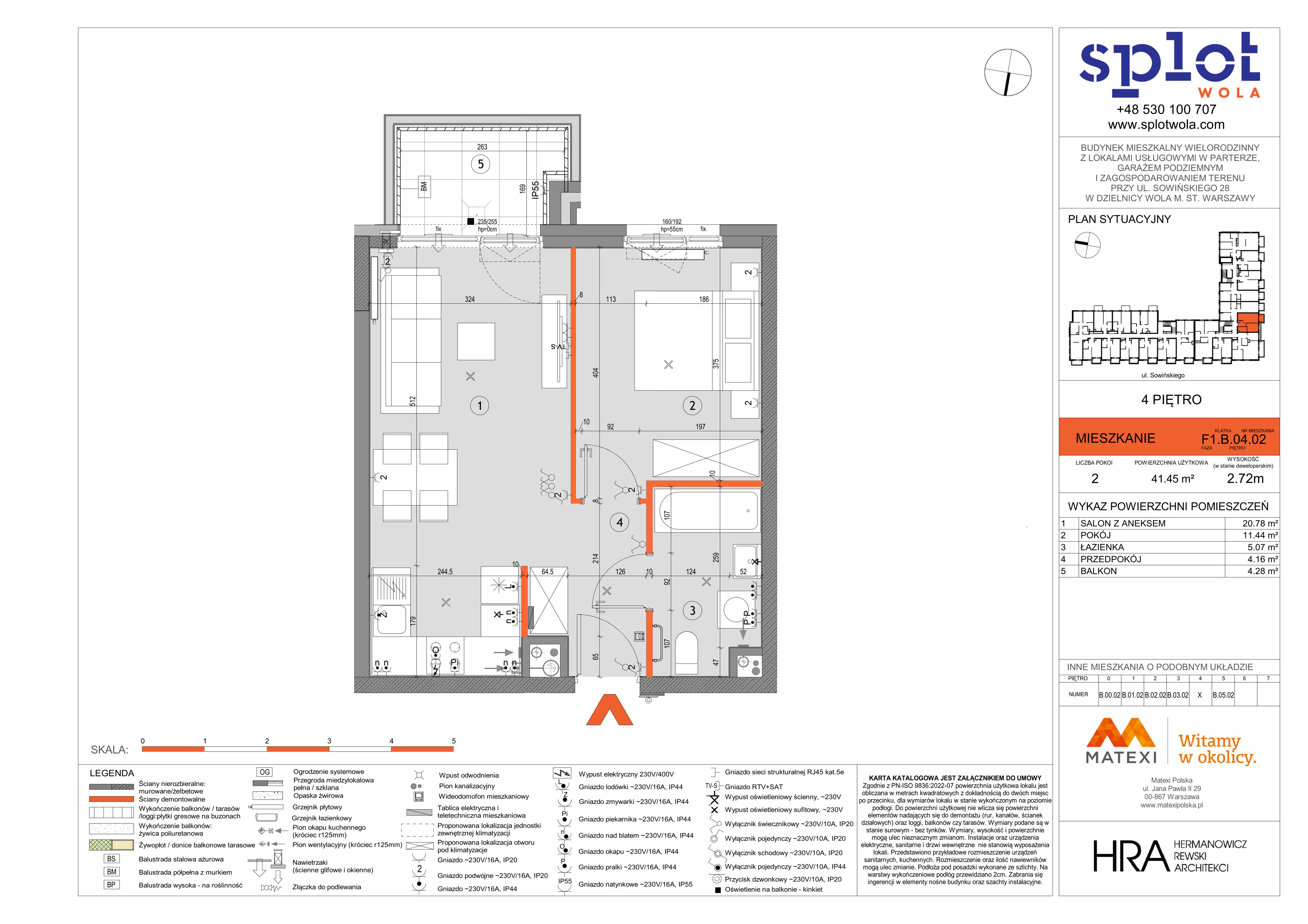 2 pokoje, mieszkanie 41,45 m², piętro 4, oferta nr 28/SOW-F1.B.04.02, Splot Wola, Warszawa, Wola, Odolany, ul. Sowińskiego 28