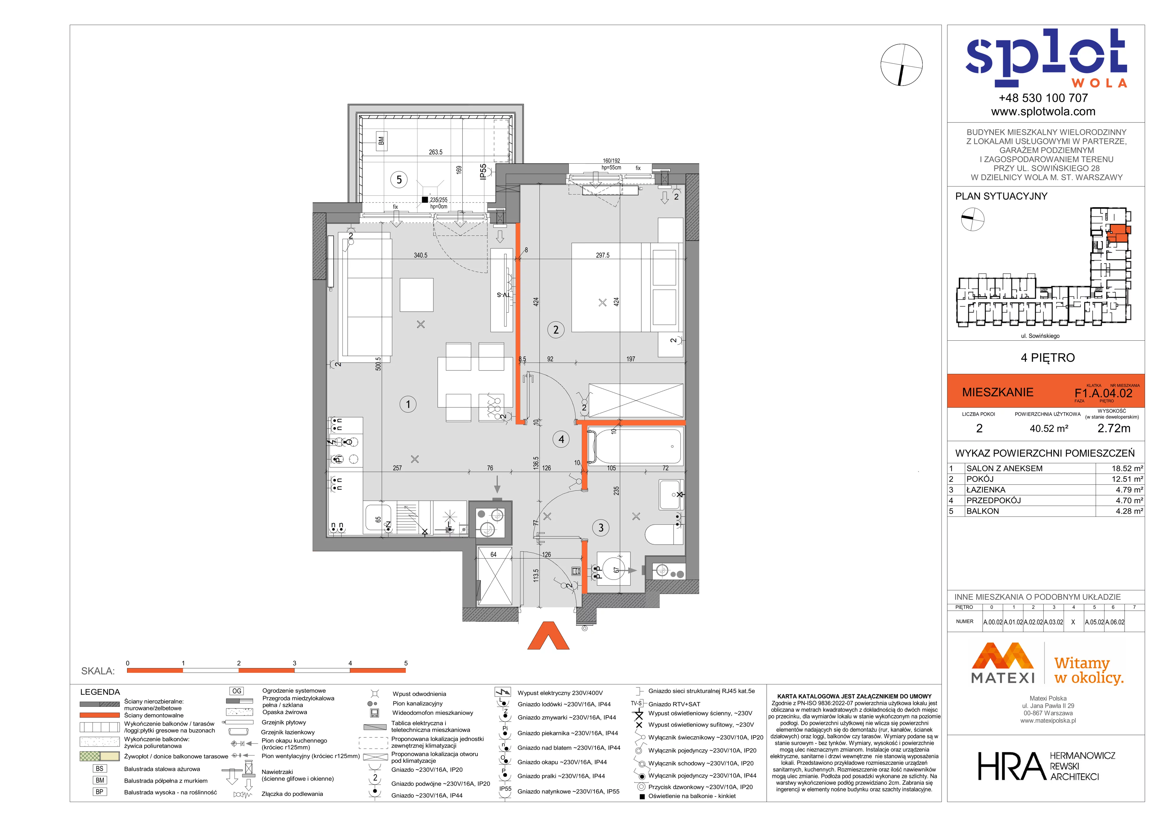 2 pokoje, mieszkanie 40,52 m², piętro 4, oferta nr 28/SOW-F1.A.04.02, Splot Wola, Warszawa, Wola, Odolany, ul. Sowińskiego 28