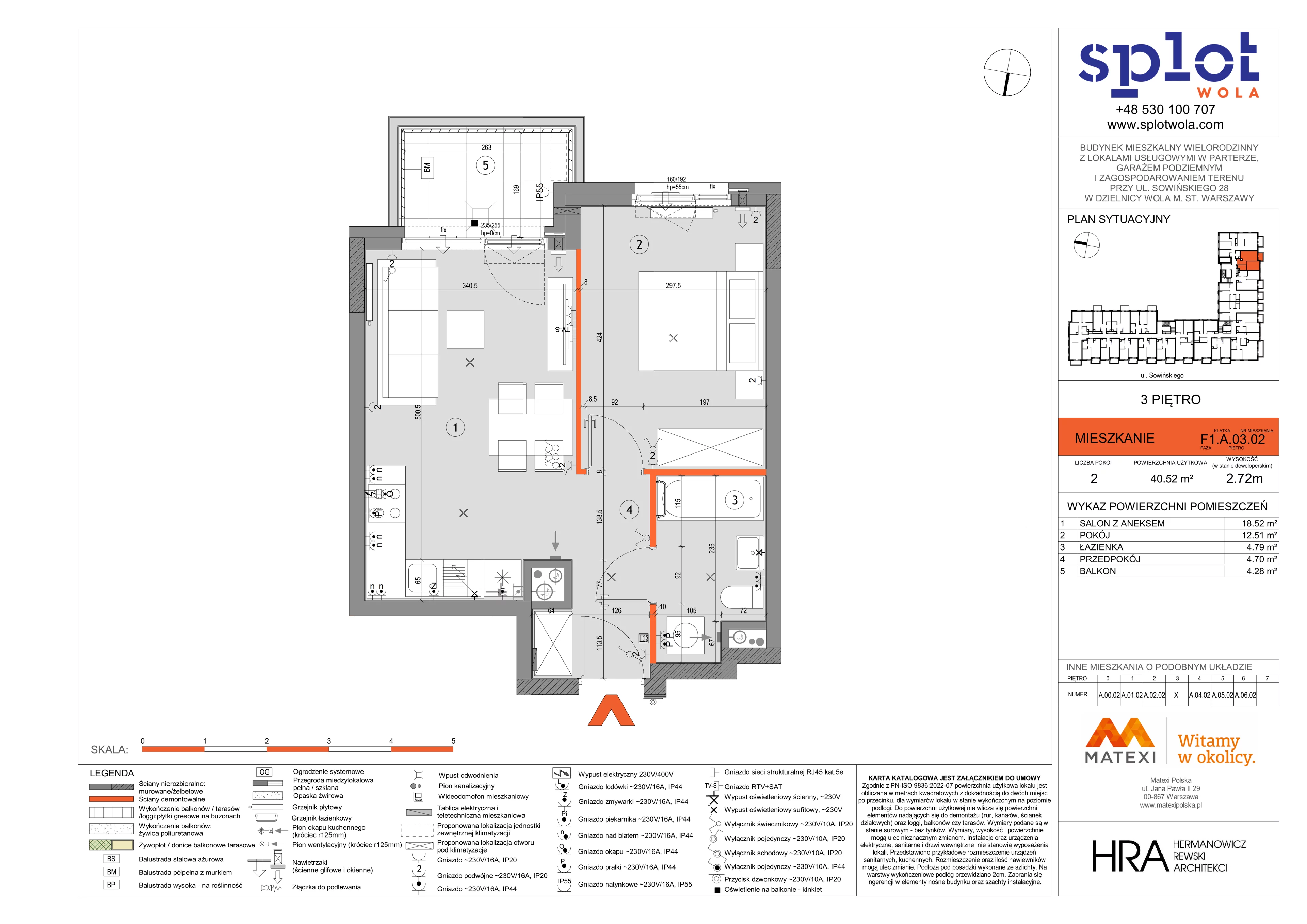 2 pokoje, mieszkanie 40,52 m², piętro 3, oferta nr 28/SOW-F1.A.03.02, Splot Wola, Warszawa, Wola, Odolany, ul. Sowińskiego 28