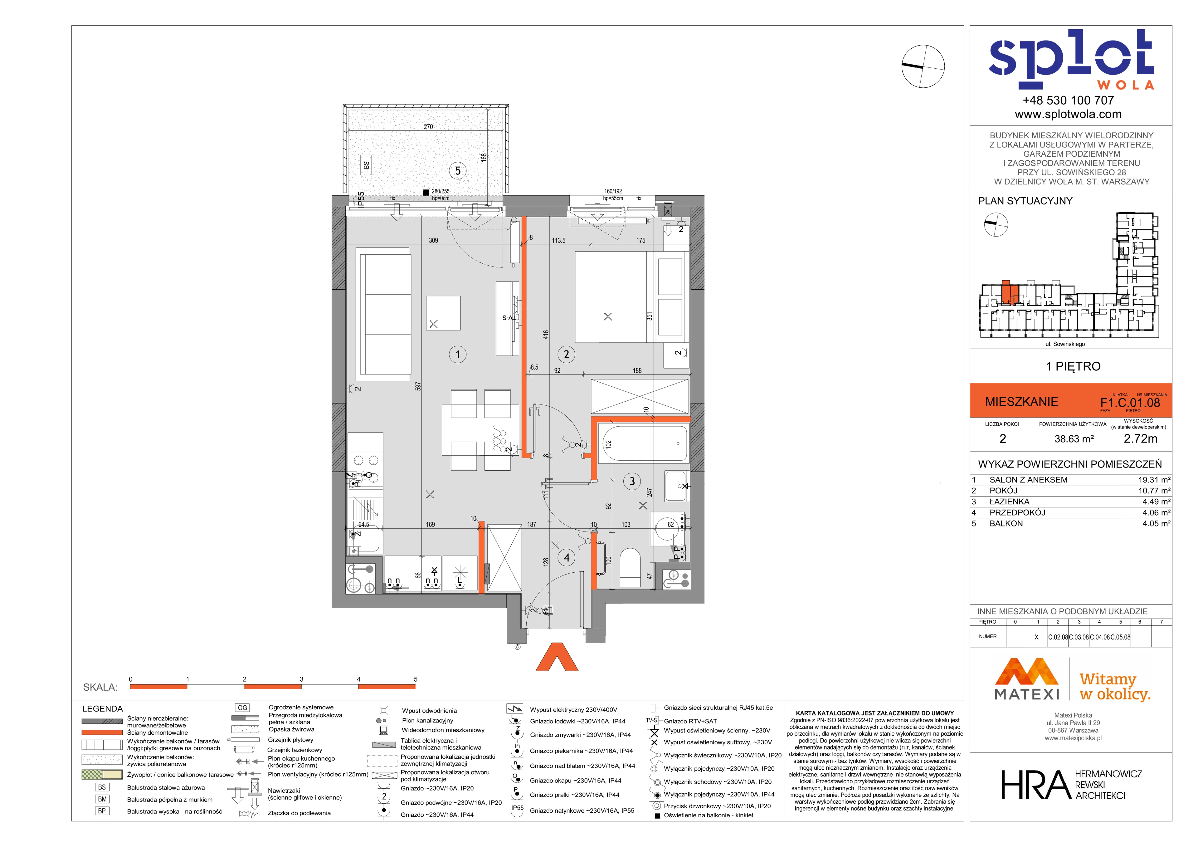 2 pokoje, mieszkanie 38,63 m², piętro 1, oferta nr 28/SOW-F1.C.01.08, Splot Wola, Warszawa, Wola, Odolany, ul. Sowińskiego 28