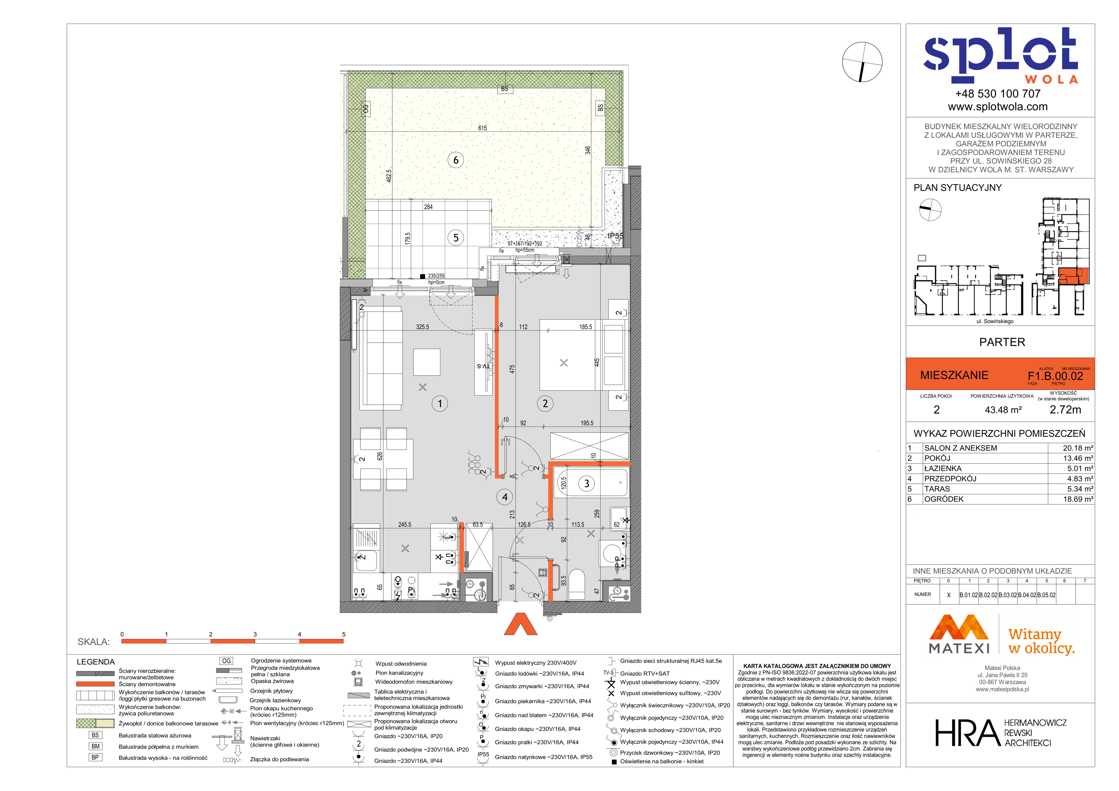 2 pokoje, mieszkanie 43,48 m², parter, oferta nr 28/SOW-F1.B.00.02, Splot Wola, Warszawa, Wola, Odolany, ul. Sowińskiego 28