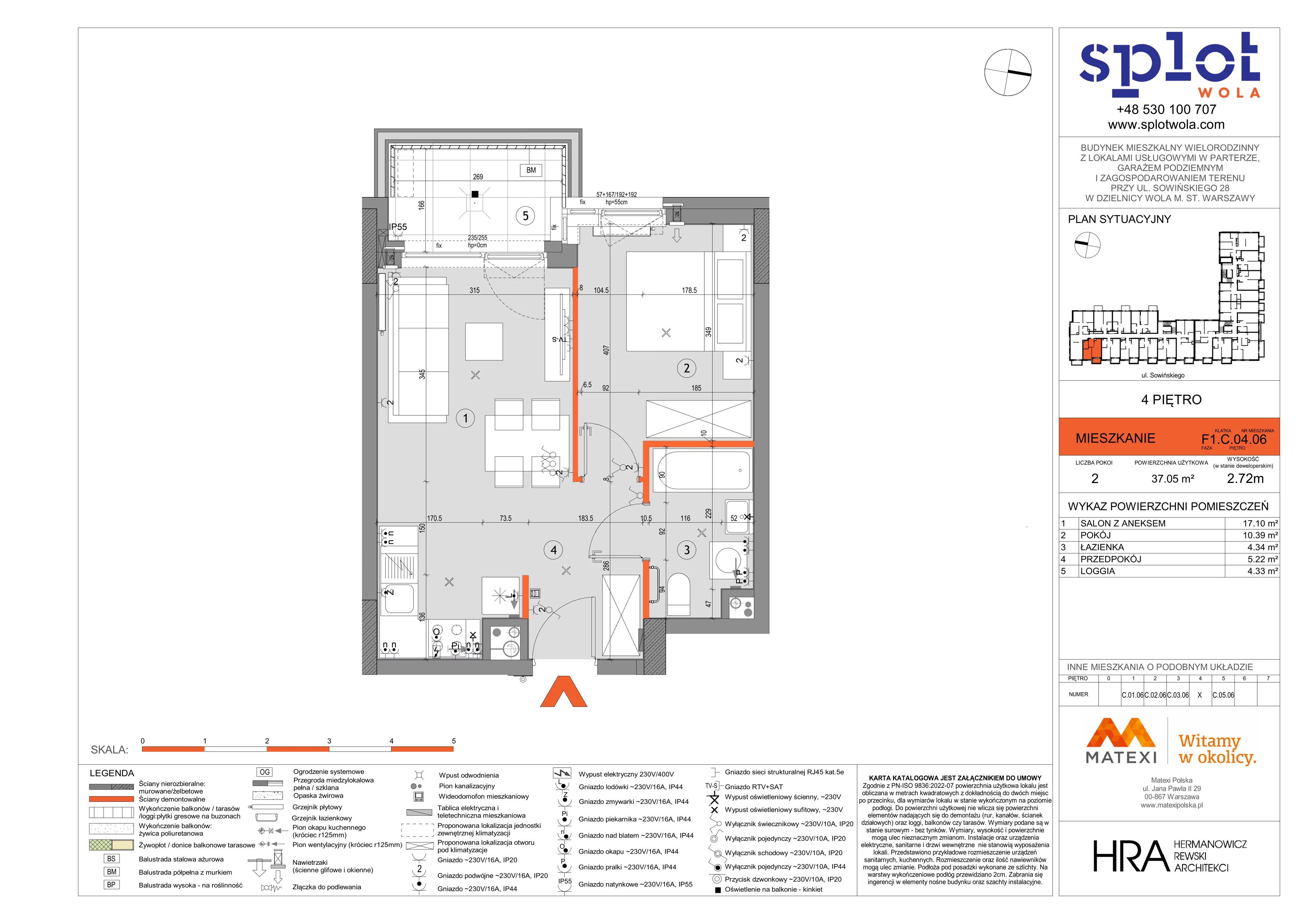 2 pokoje, mieszkanie 37,05 m², piętro 4, oferta nr 28/SOW-F1.C.04.06, Splot Wola, Warszawa, Wola, Odolany, ul. Sowińskiego 28