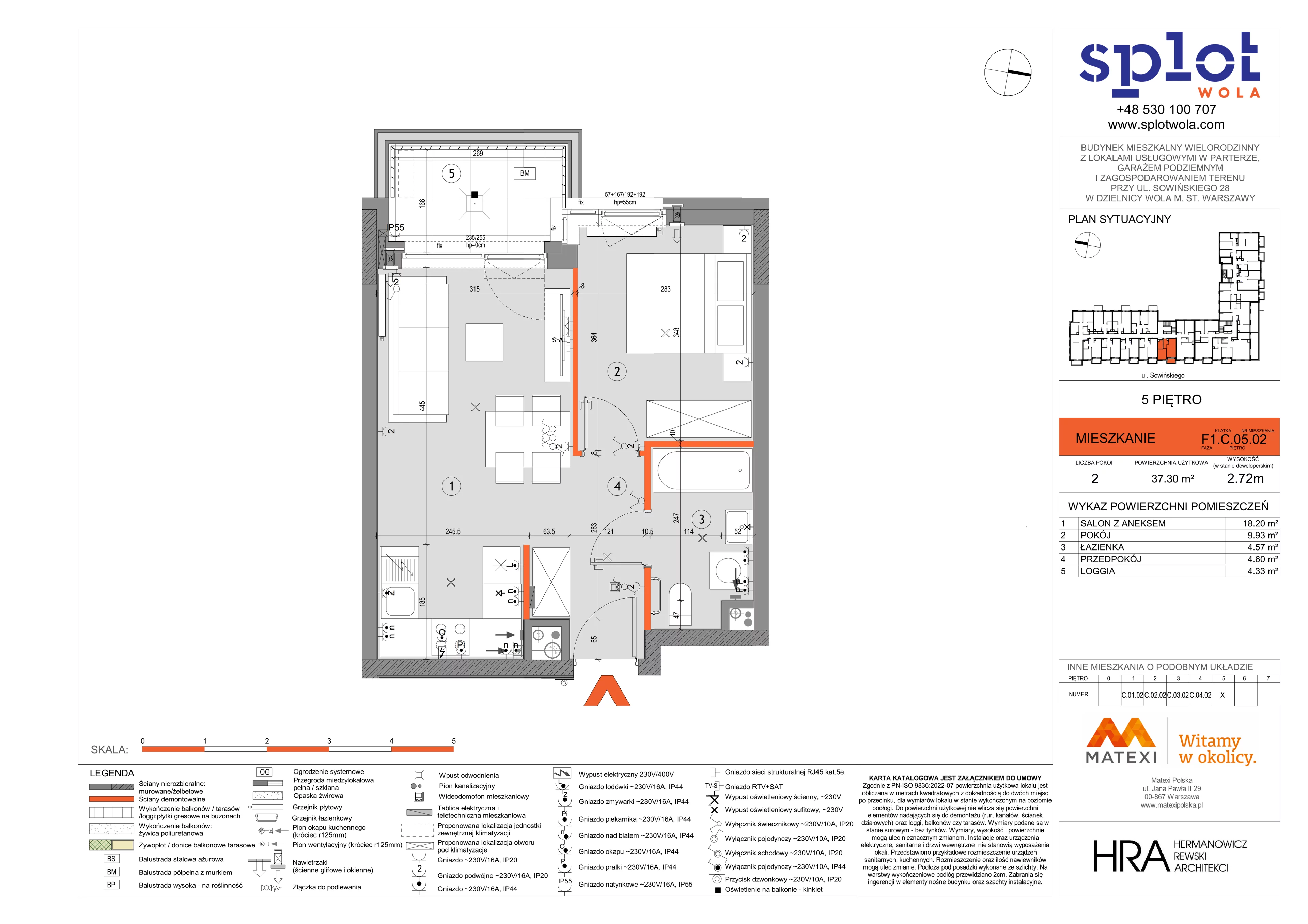 2 pokoje, mieszkanie 37,30 m², piętro 5, oferta nr 28/SOW-F1.C.05.02, Splot Wola, Warszawa, Wola, Odolany, ul. Sowińskiego 28