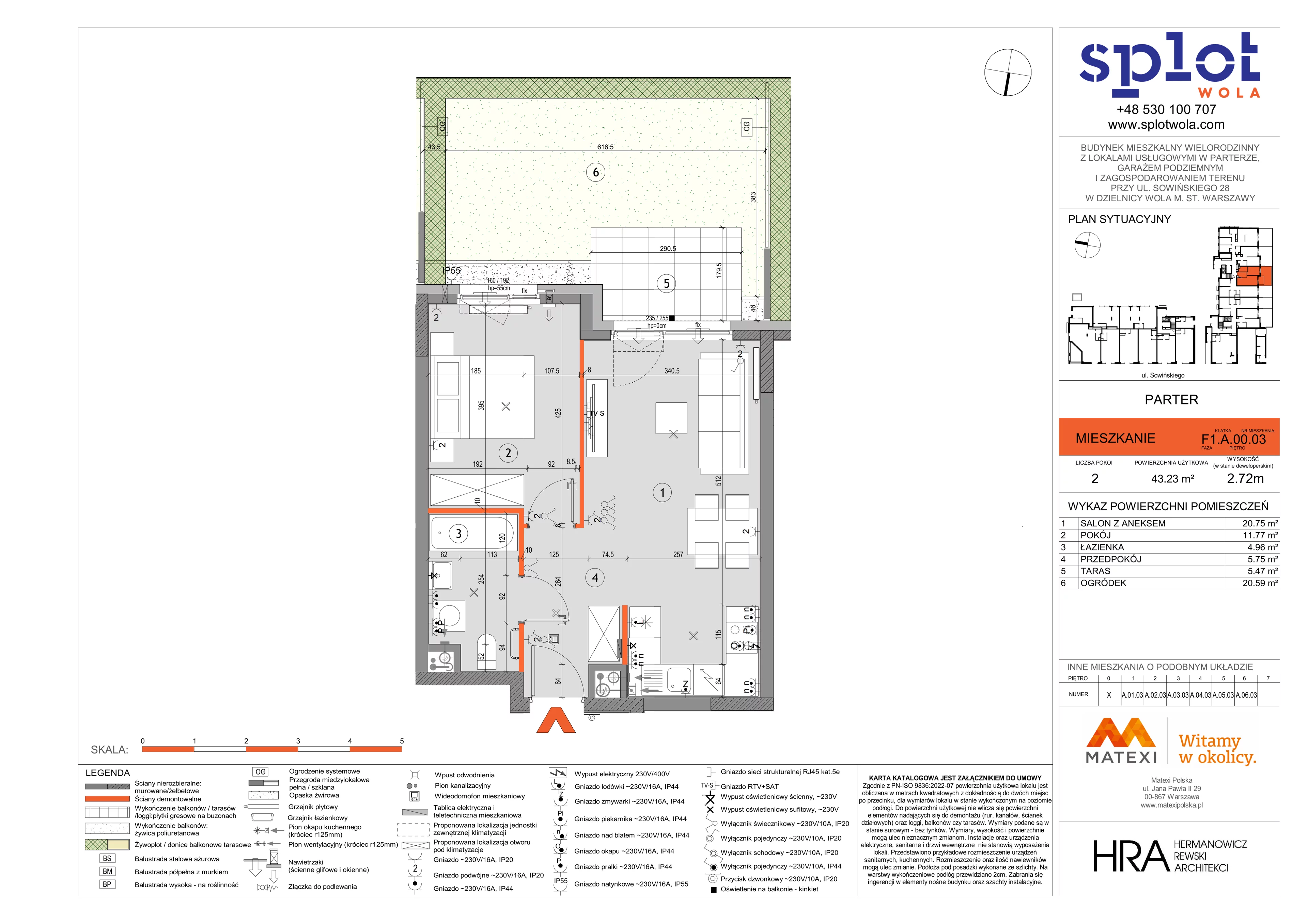 2 pokoje, mieszkanie 43,23 m², parter, oferta nr 28/SOW-F1.A.00.03, Splot Wola, Warszawa, Wola, Odolany, ul. Sowińskiego 28