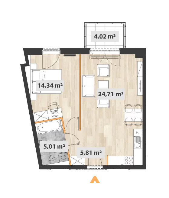 2 pokoje, mieszkanie 50,89 m², piętro 5, oferta nr 27/Okr-A.05.04, Na Okrzei, Warszawa, Praga Północ, Stara Praga, ul. Stefana Okrzei