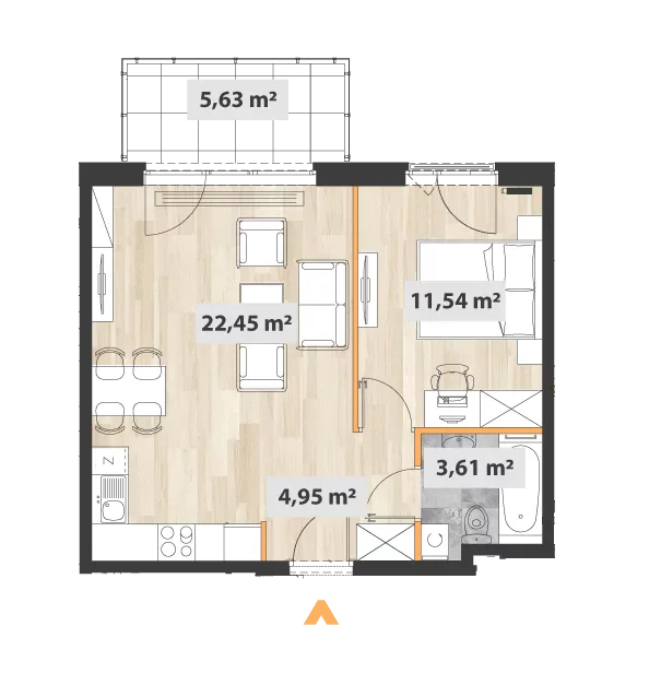 Mieszkanie 43,42 m², piętro 6, oferta nr 27/Okr-A.06.07, Na Okrzei, Warszawa, Praga Północ, Stara Praga, ul. Stefana Okrzei