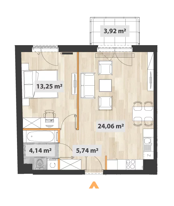 Mieszkanie 47,60 m², piętro 1, oferta nr 27/Okr-B.01.01, Na Okrzei, Warszawa, Praga Północ, Stara Praga, ul. Stefana Okrzei