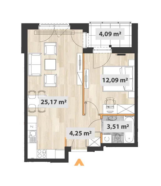 Mieszkanie 45,87 m², piętro 6, oferta nr 27/Okr-B.06.08, Na Okrzei, Warszawa, Praga Północ, Stara Praga, ul. Stefana Okrzei