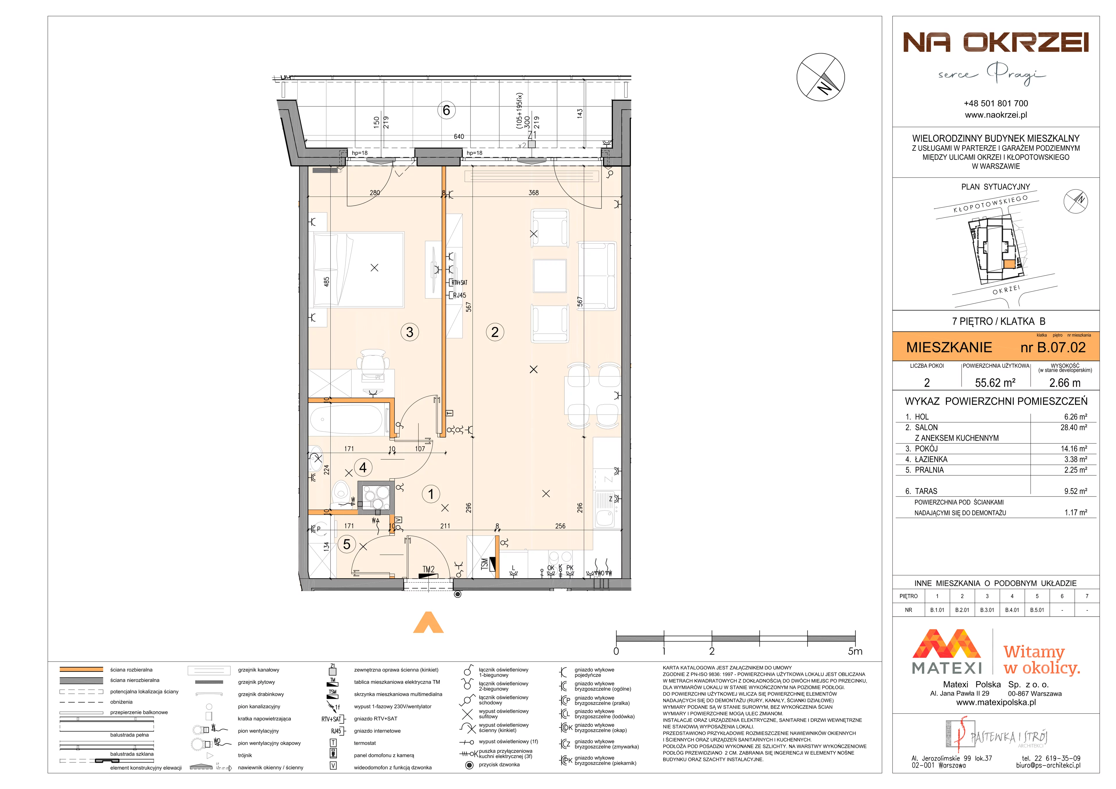 2 pokoje, mieszkanie 55,62 m², piętro 7, oferta nr 27/Okr-B.07.02, Na Okrzei, Warszawa, Praga Północ, Stara Praga, ul. Stefana Okrzei