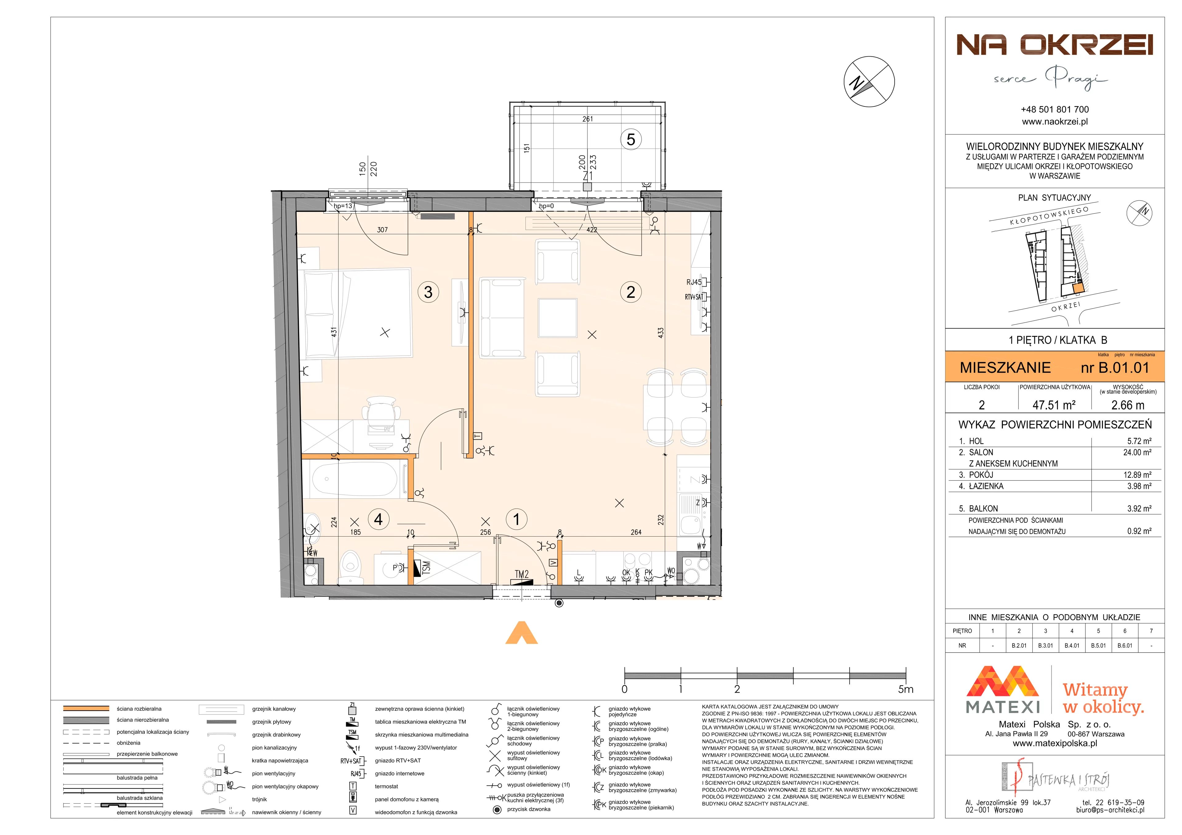 2 pokoje, mieszkanie 47,51 m², piętro 1, oferta nr 27/Okr-B.01.01, Na Okrzei, Warszawa, Praga Północ, Stara Praga, ul. Stefana Okrzei
