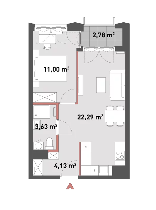 Mieszkanie 41,05 m², piętro 1, oferta nr 54/Z54-A.01.07, Żelazna 54, Warszawa, Wola, Mirów, ul. Żelazna 54