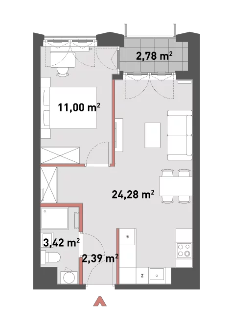 2 pokoje, mieszkanie 41,09 m², piętro 1, oferta nr 54/Z54-A.01.08, Żelazna 54, Warszawa, Wola, Mirów, ul. Żelazna 54