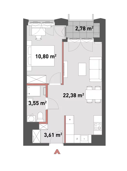 2 pokoje, mieszkanie 40,34 m², piętro 1, oferta nr 54/Z54-A.01.09, Żelazna 54, Warszawa, Wola, Mirów, ul. Żelazna 54