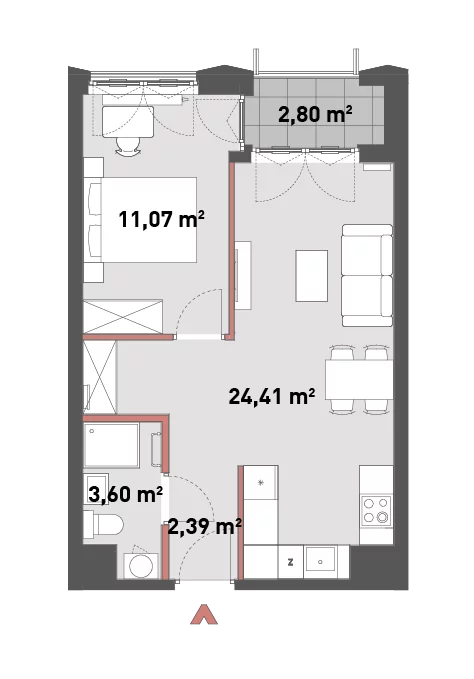 Mieszkanie 41,47 m², piętro 3, oferta nr 54/Z54-A.03.11, Żelazna 54, Warszawa, Wola, Mirów, ul. Żelazna 54