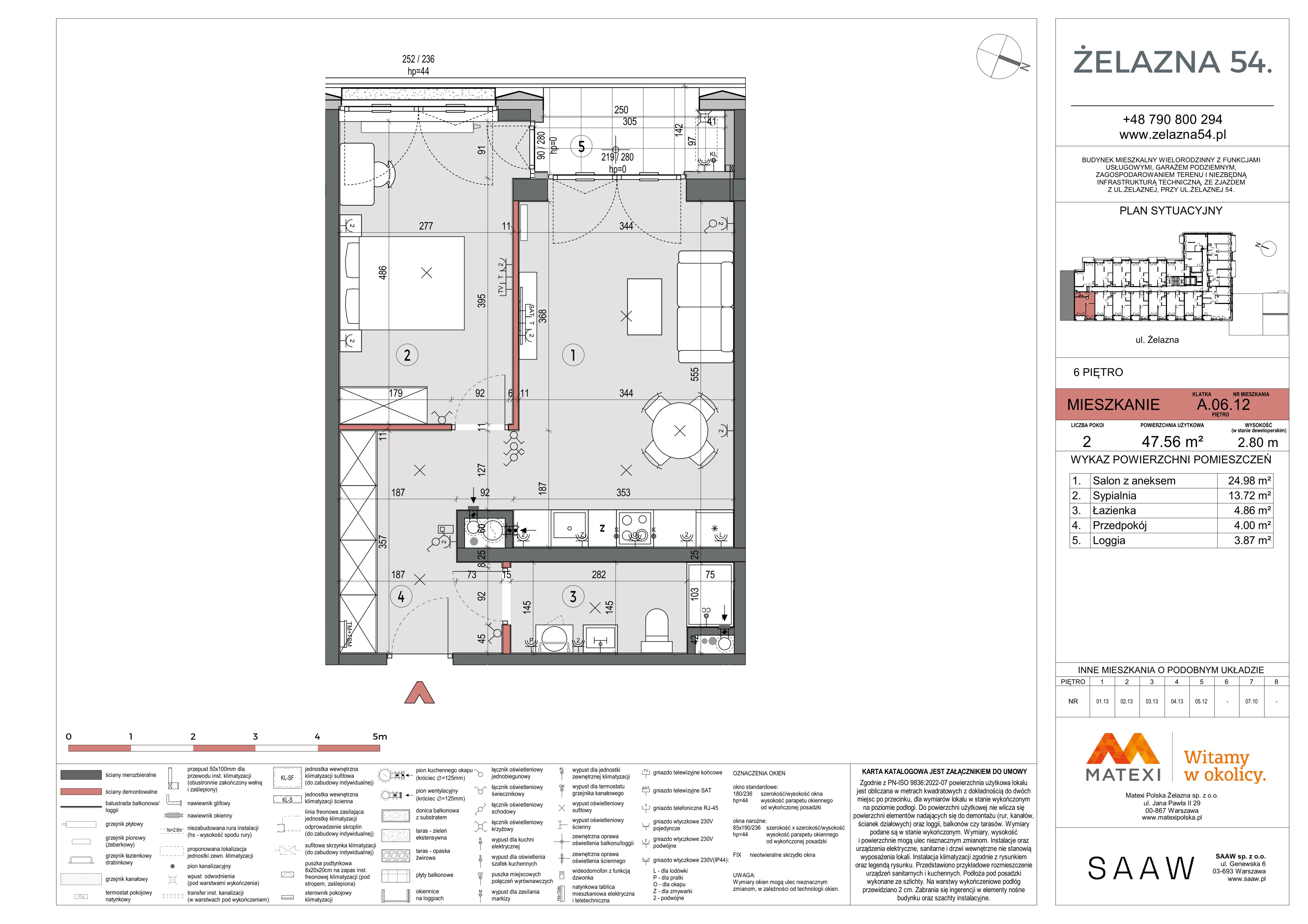 2 pokoje, mieszkanie 47,56 m², piętro 6, oferta nr 54/Z54-A.06.12, Żelazna 54, Warszawa, Wola, Mirów, ul. Żelazna 54