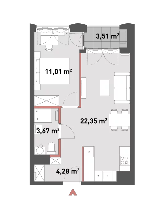 2 pokoje, mieszkanie 41,31 m², piętro 7, oferta nr 54/Z54-A.07.04, Żelazna 54, Warszawa, Wola, Mirów, ul. Żelazna 54