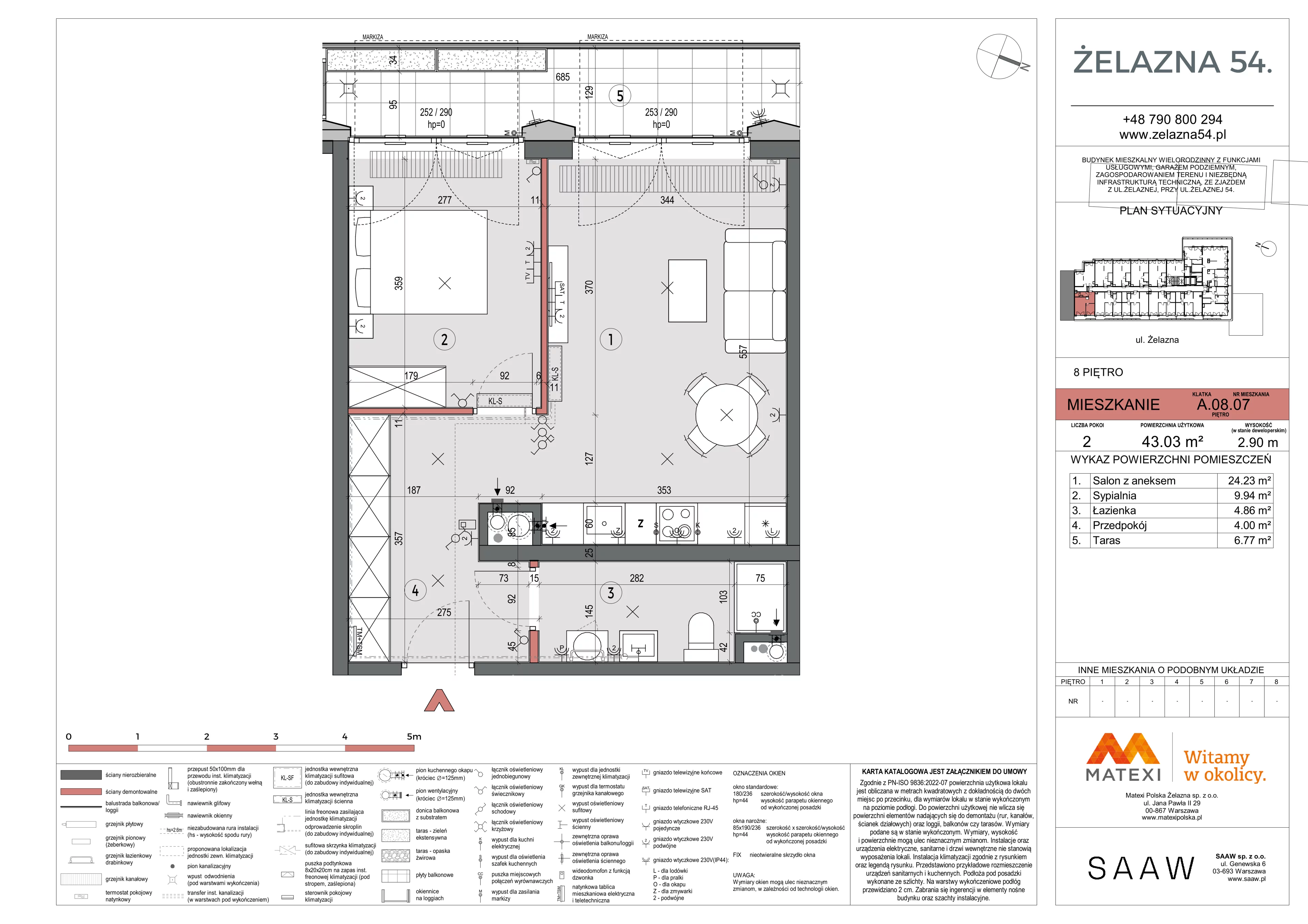 2 pokoje, mieszkanie 43,03 m², piętro 8, oferta nr 54/Z54-A.08.07, Żelazna 54, Warszawa, Wola, Mirów, ul. Żelazna 54