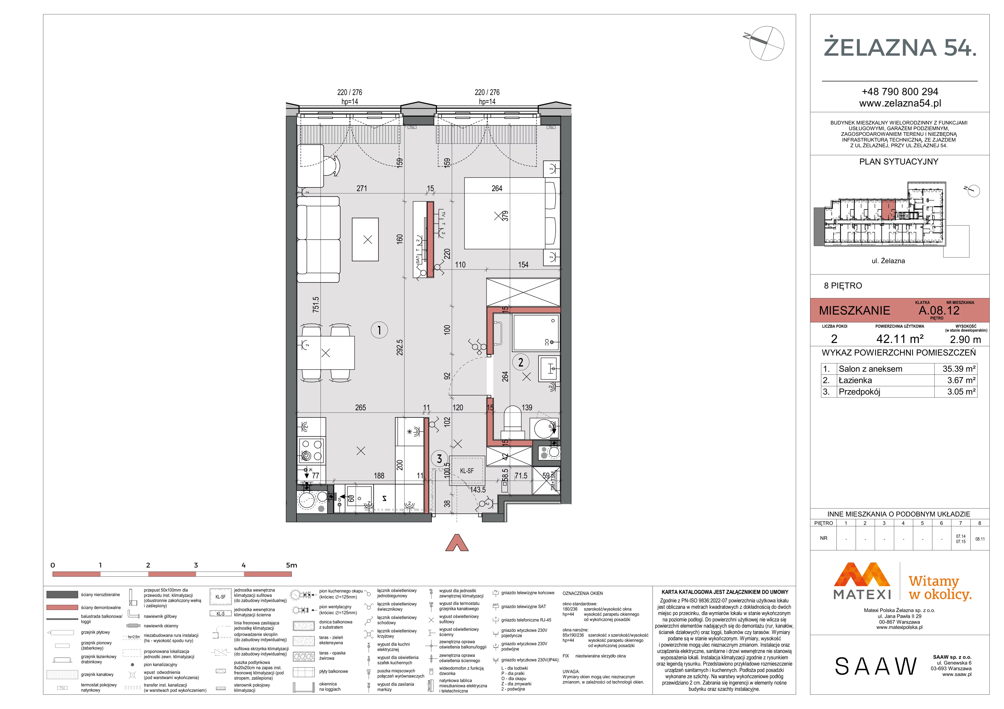 2 pokoje, mieszkanie 42,11 m², piętro 8, oferta nr 54/Z54-A.08.12, Żelazna 54, Warszawa, Wola, Mirów, ul. Żelazna 54