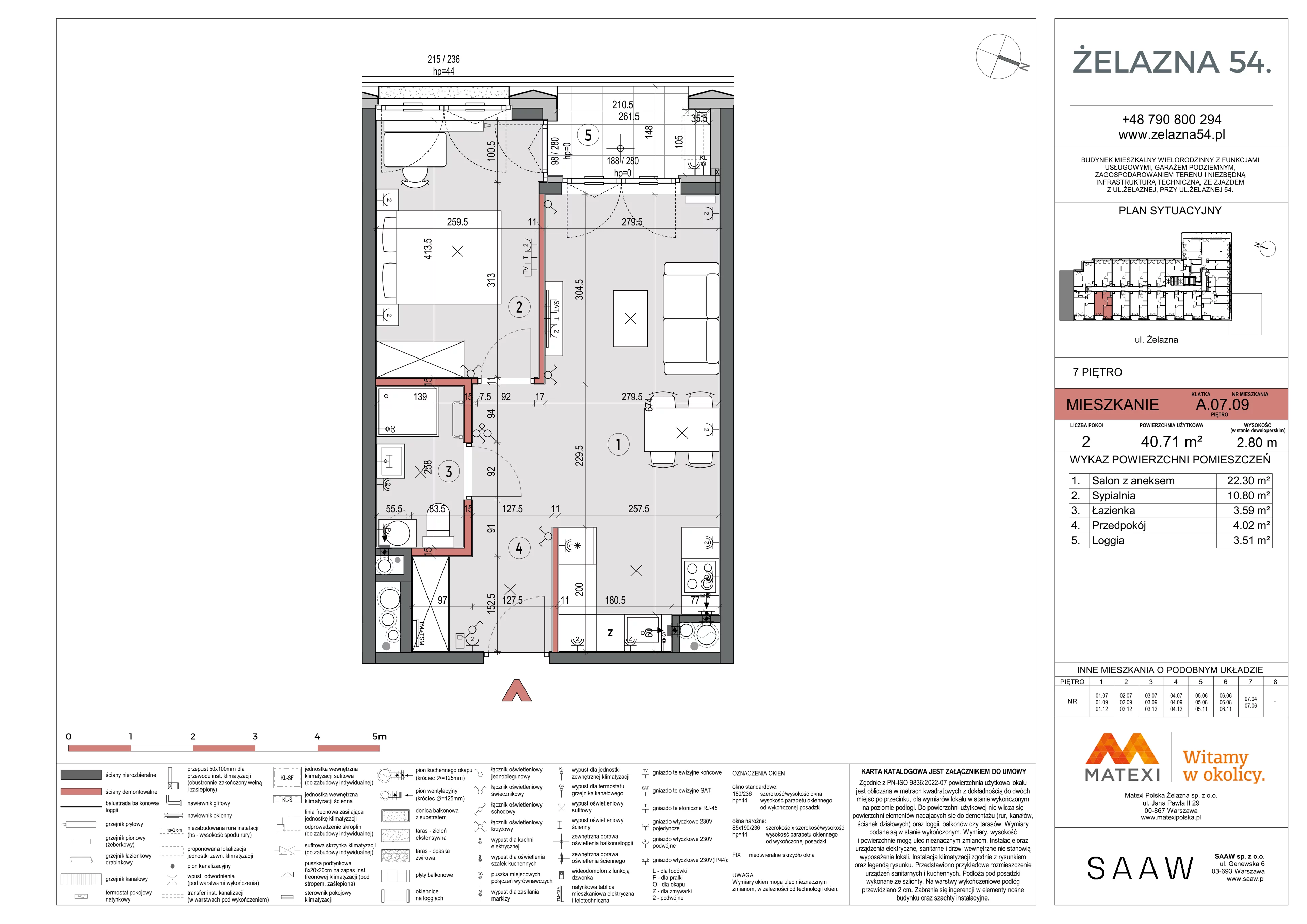 2 pokoje, mieszkanie 40,71 m², piętro 7, oferta nr 54/Z54-A.07.09, Żelazna 54, Warszawa, Wola, Mirów, ul. Żelazna 54