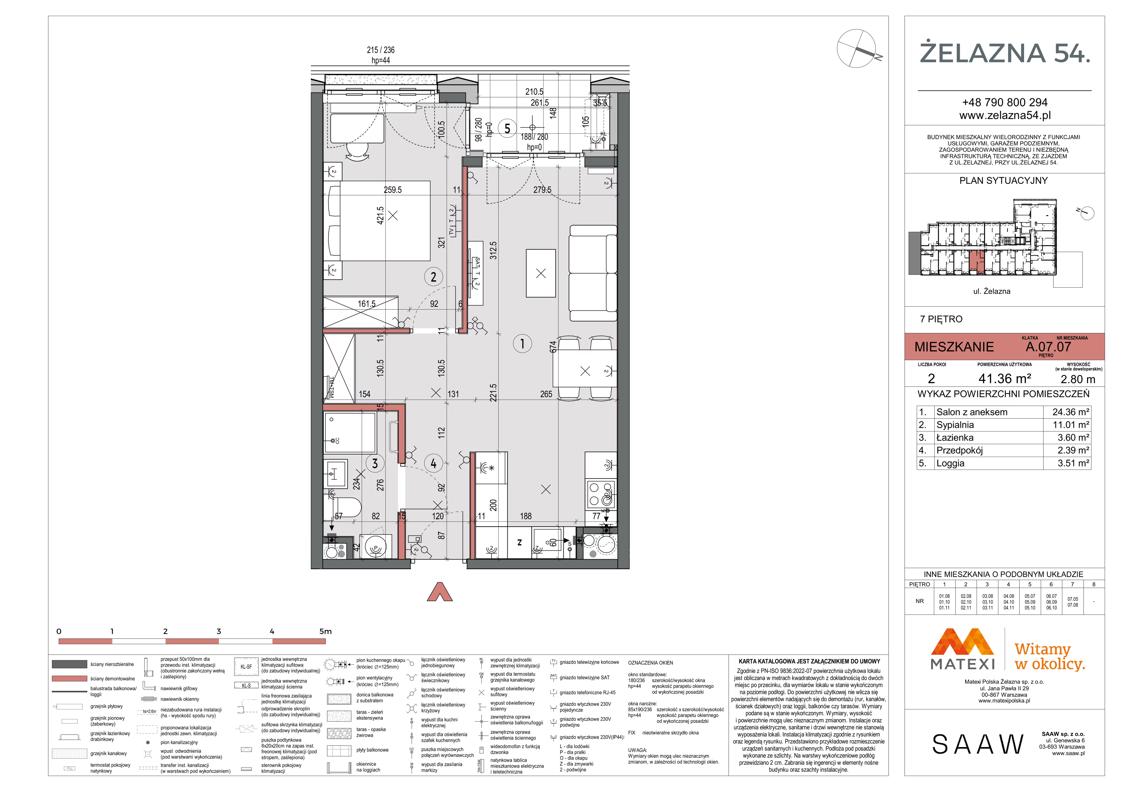 2 pokoje, mieszkanie 41,36 m², piętro 7, oferta nr 54/Z54-A.07.07, Żelazna 54, Warszawa, Wola, Mirów, ul. Żelazna 54