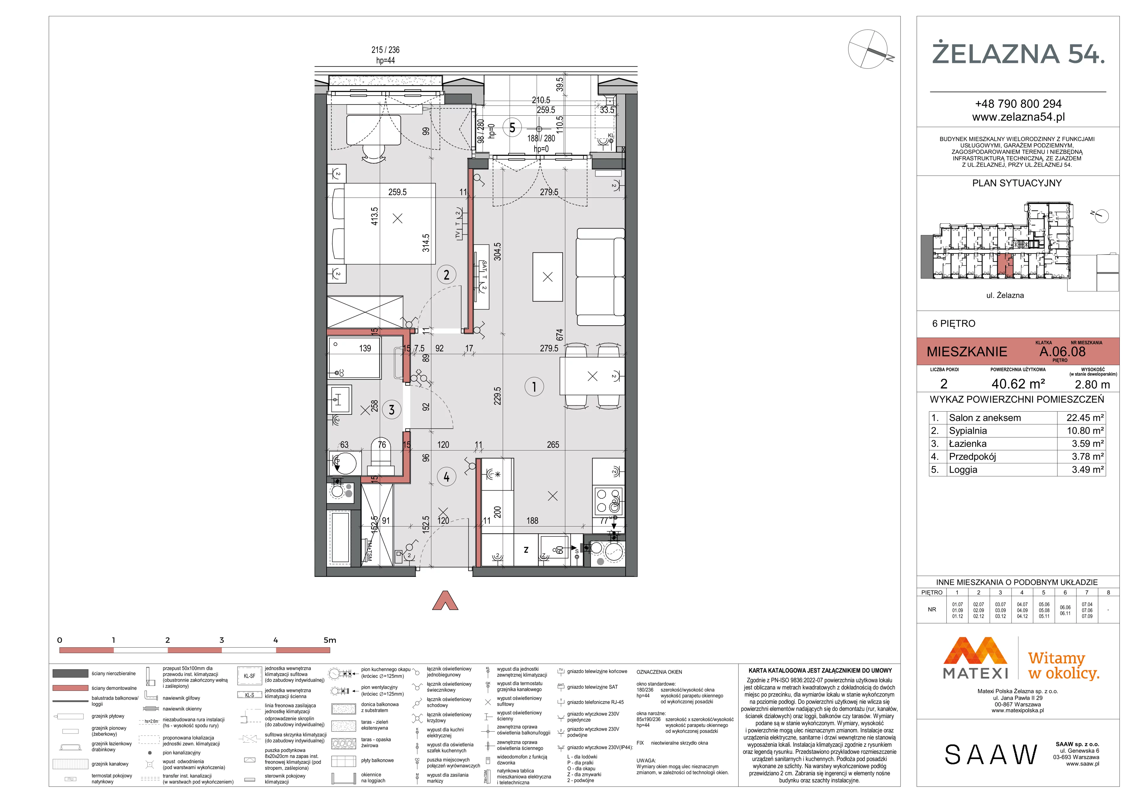 2 pokoje, mieszkanie 40,62 m², piętro 6, oferta nr 54/Z54-A.06.08, Żelazna 54, Warszawa, Wola, Mirów, ul. Żelazna 54