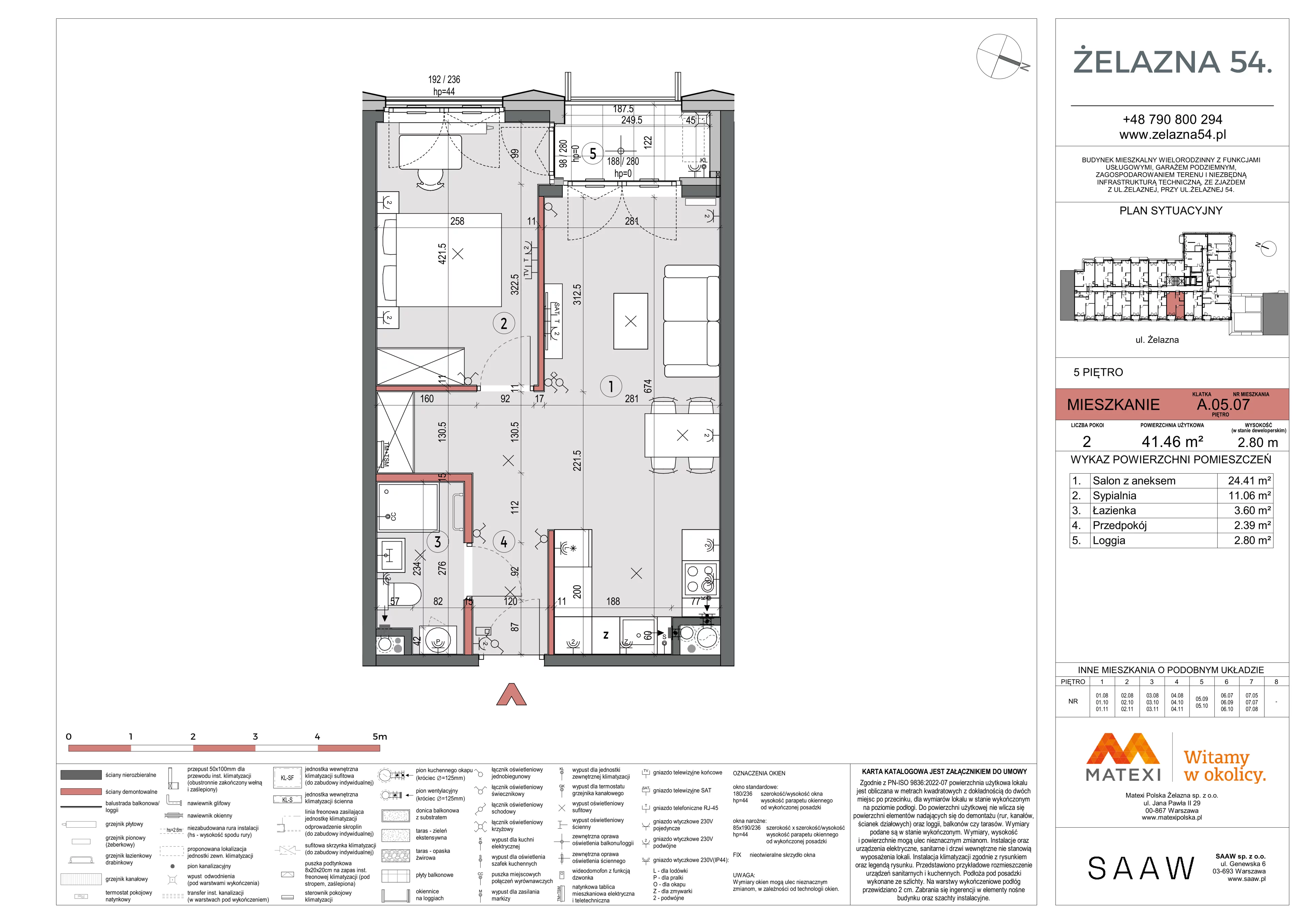2 pokoje, mieszkanie 41,46 m², piętro 5, oferta nr 54/Z54-A.05.07, Żelazna 54, Warszawa, Wola, Mirów, ul. Żelazna 54