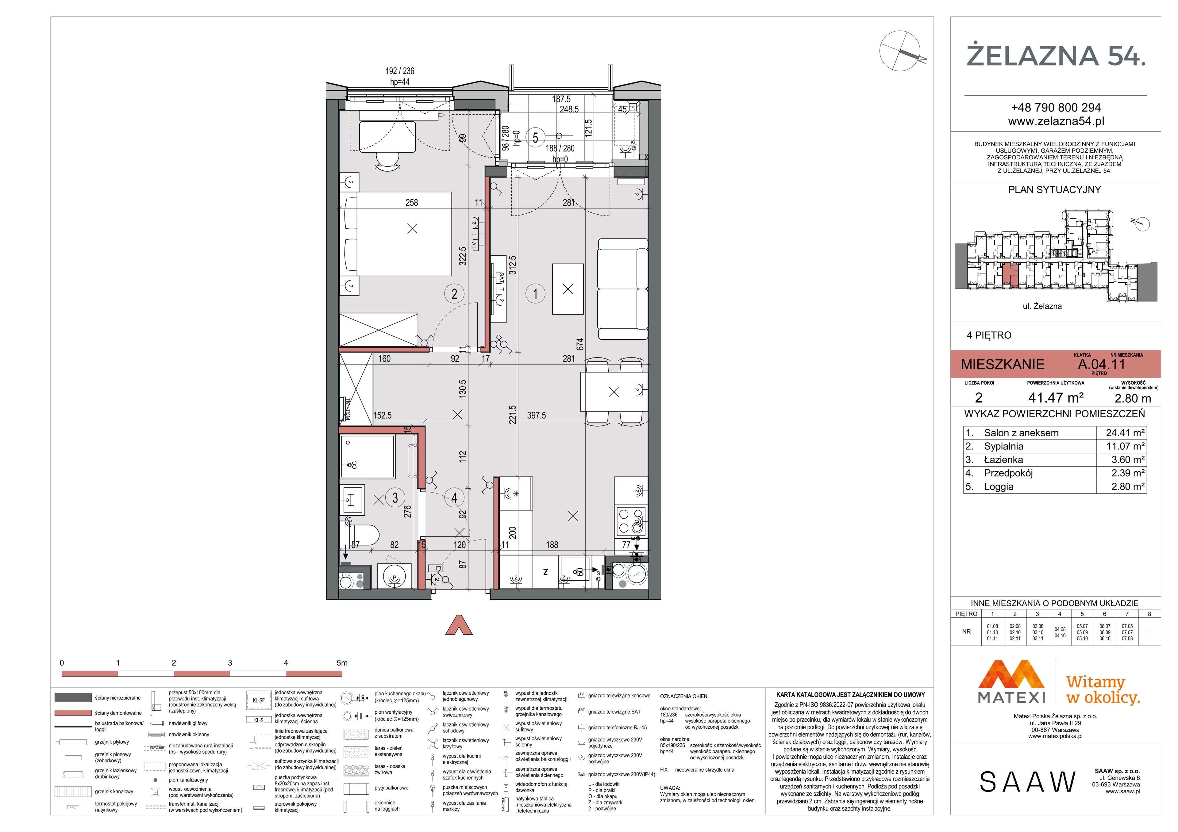 2 pokoje, mieszkanie 41,47 m², piętro 4, oferta nr 54/Z54-A.04.11, Żelazna 54, Warszawa, Wola, Mirów, ul. Żelazna 54