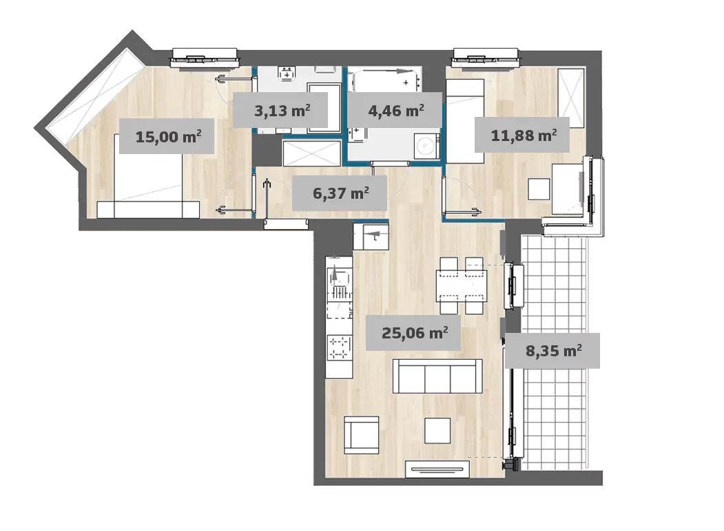 Mieszkanie 65,87 m², piętro 1, oferta nr 7/SZ-F1.D.01.01, Sady Żoliborz, Warszawa, Żoliborz, Sady Żoliborskie, ul. Anny German 15