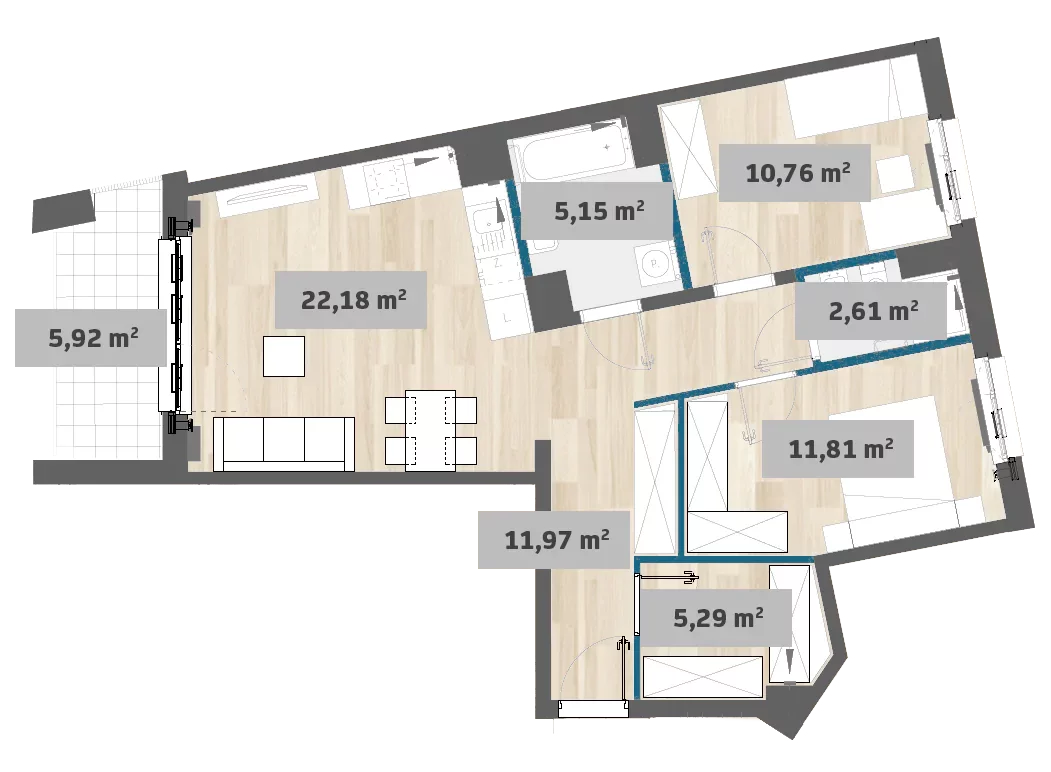 Mieszkanie 69,77 m², piętro 1, oferta nr 7/SZ-F1.D.01.06, Sady Żoliborz, Warszawa, Żoliborz, Sady Żoliborskie, ul. Anny German 15