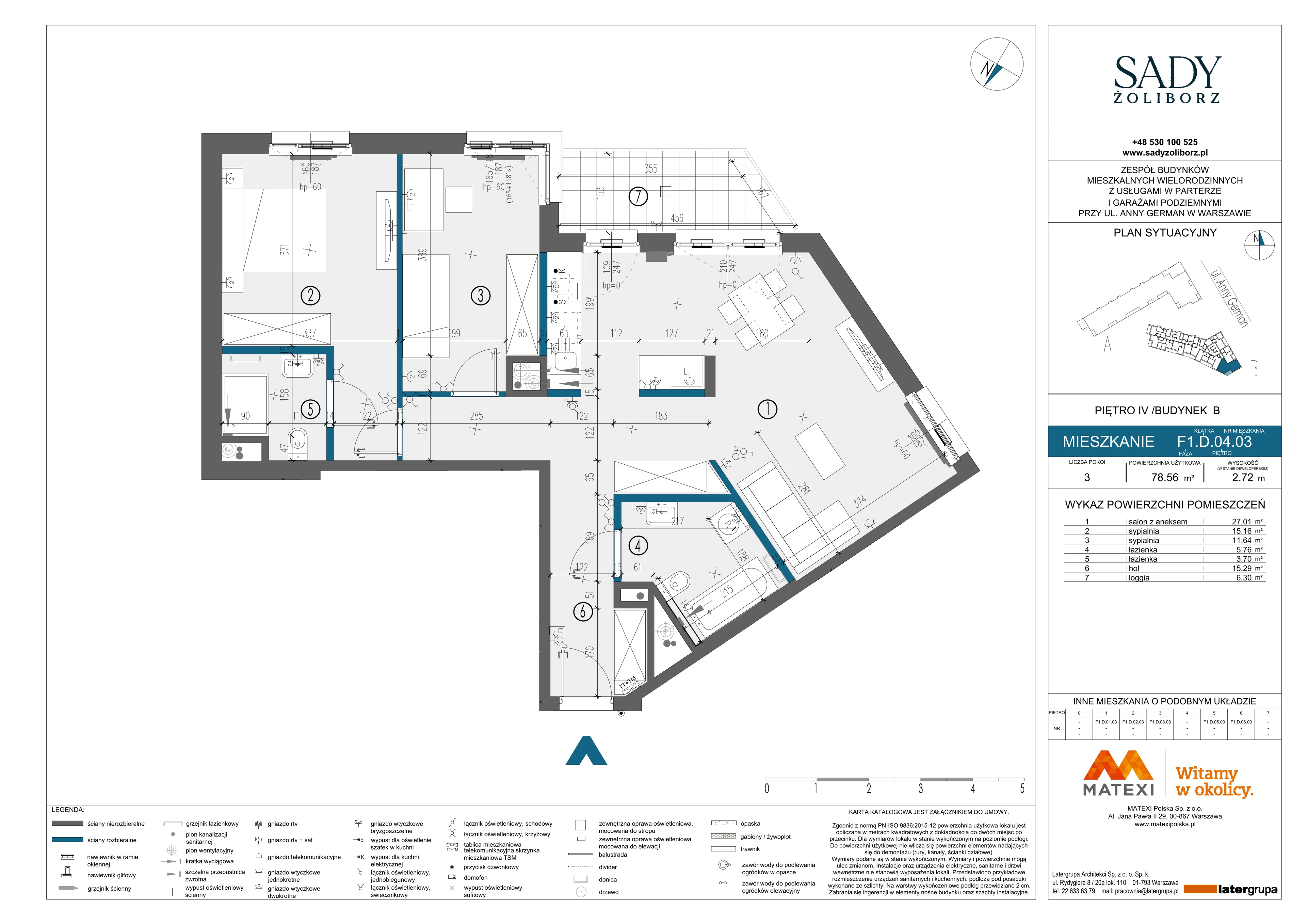 3 pokoje, mieszkanie 78,56 m², piętro 4, oferta nr 7/SZ-F1.D.04.03, Sady Żoliborz, Warszawa, Żoliborz, Sady Żoliborskie, ul. Anny German 15