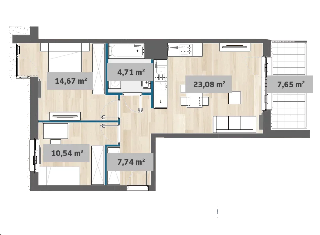 Mieszkanie 60,84 m², piętro 2, oferta nr 7/SZ-F1.E.02.01, Sady Żoliborz, Warszawa, Żoliborz, Sady Żoliborskie, ul. Anny German 15