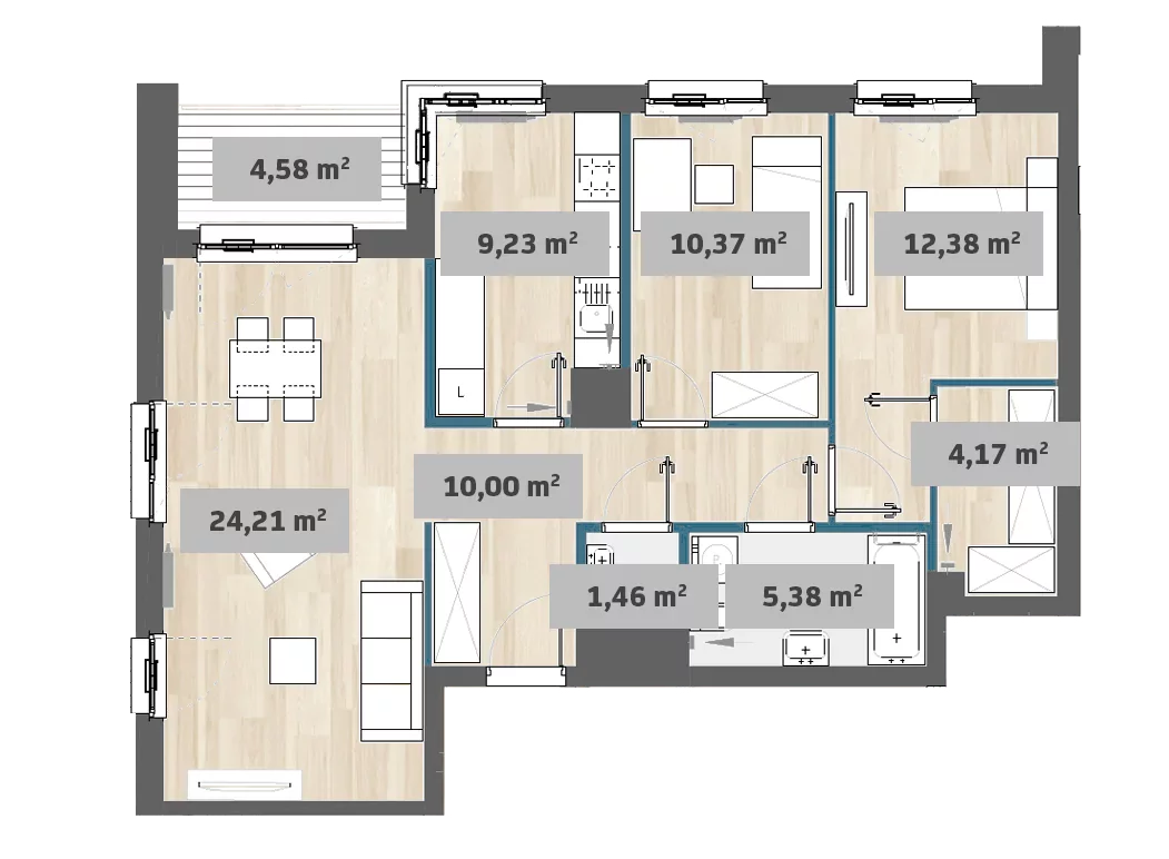 Mieszkanie 77,20 m², piętro 2, oferta nr 9/SZ-F1.A.02.05, Sady Żoliborz, Warszawa, Żoliborz, Sady Żoliborskie, ul. Anny German 15