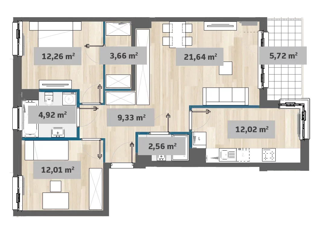 Mieszkanie 78,43 m², piętro 1, oferta nr 9/SZ-F1.B.01.01, Sady Żoliborz, Warszawa, Żoliborz, Sady Żoliborskie, ul. Anny German 15