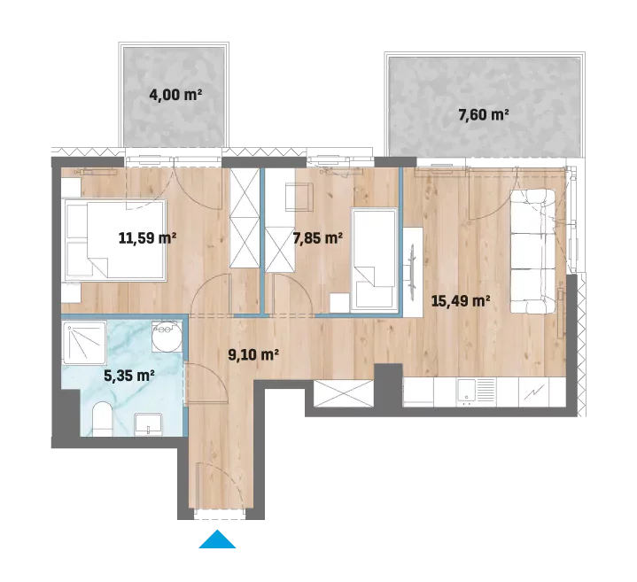 Mieszkanie 49,38 m², piętro 4, oferta nr 12/F2-A.04.01, Kameralny Prokocim 2, Kraków, Bieżanów-Prokocim, Prokocim, ul. Facimiech