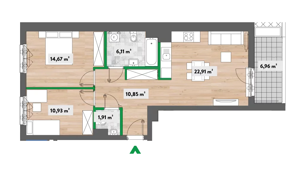 Mieszkanie 70,14 m², piętro 4, oferta nr H-F3.A.04.01, Na Bielany!, Warszawa, Bielany, Młociny, ul. Heroldów / Książąt Mazowieckich