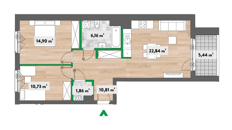 Mieszkanie 70,24 m², piętro 4, oferta nr H-F3.C.04.01, Na Bielany!, Warszawa, Bielany, Młociny, ul. Heroldów / Książąt Mazowieckich