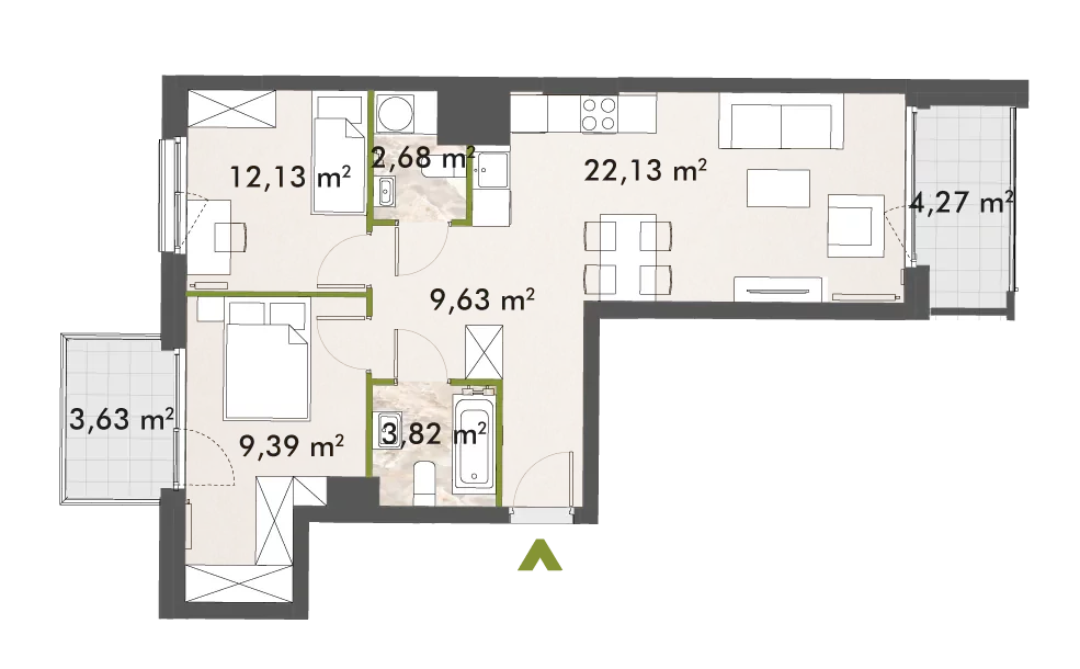 Mieszkanie 59,79 m², piętro 1, oferta nr 30/XY-F1.A.01.04, XYZ Place, Warszawa, Włochy, Okęcie, ul. Komitetu Obrony Robotników 32