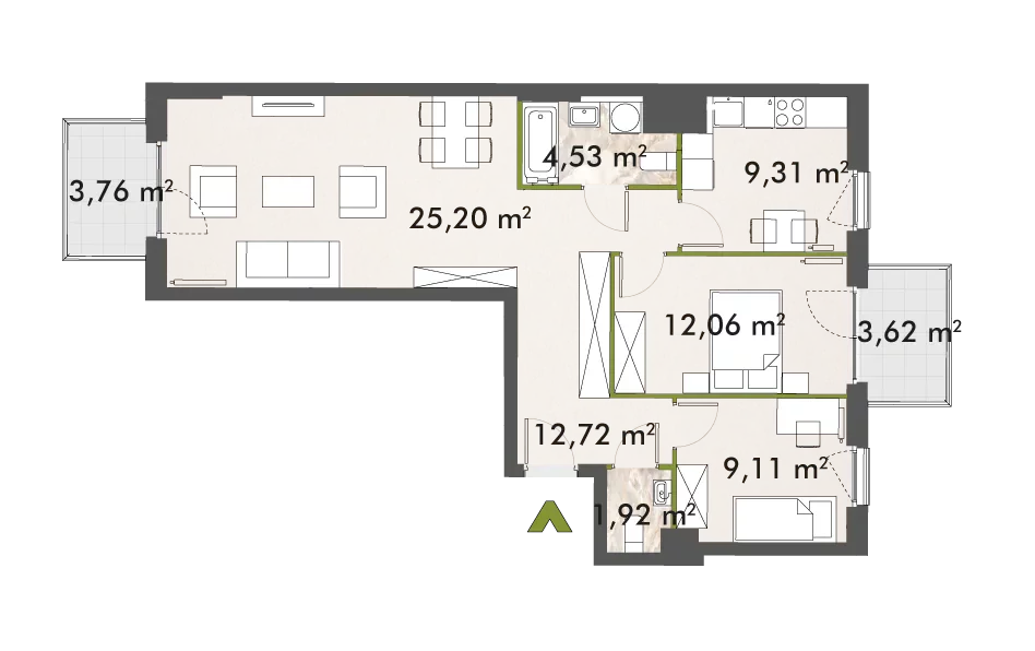 Mieszkanie 74,84 m², piętro 1, oferta nr 30/XY-F1.D.01.01, XYZ Place, Warszawa, Włochy, Okęcie, ul. Komitetu Obrony Robotników 32