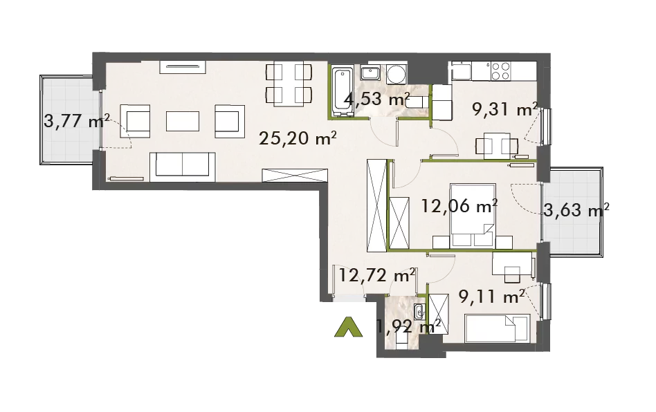 Mieszkanie 74,85 m², piętro 2, oferta nr 30/XY-F1.D.02.01, XYZ Place, Warszawa, Włochy, Okęcie, ul. Komitetu Obrony Robotników 32