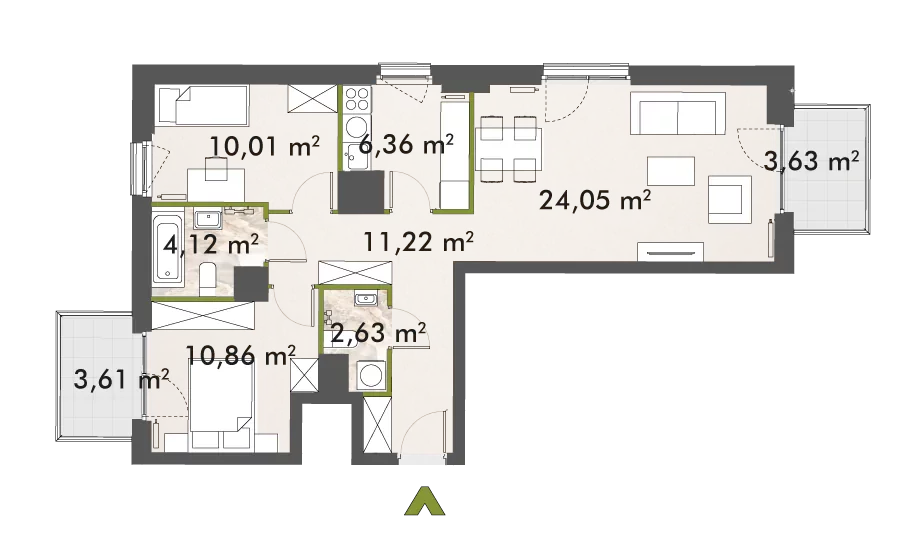 Mieszkanie 69,24 m², piętro 2, oferta nr 30/XY-F1.D.02.04, XYZ Place, Warszawa, Włochy, Okęcie, ul. Komitetu Obrony Robotników 32