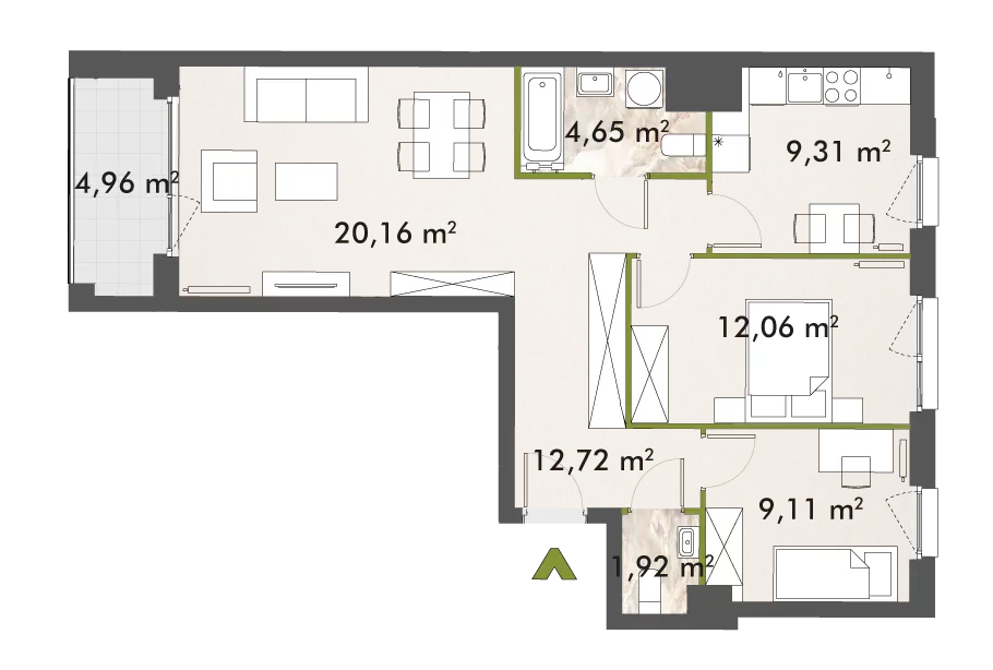 Mieszkanie 69,94 m², piętro 9, oferta nr 30/XY-F1.D.09.01, XYZ Place, Warszawa, Włochy, Okęcie, ul. Komitetu Obrony Robotników 32