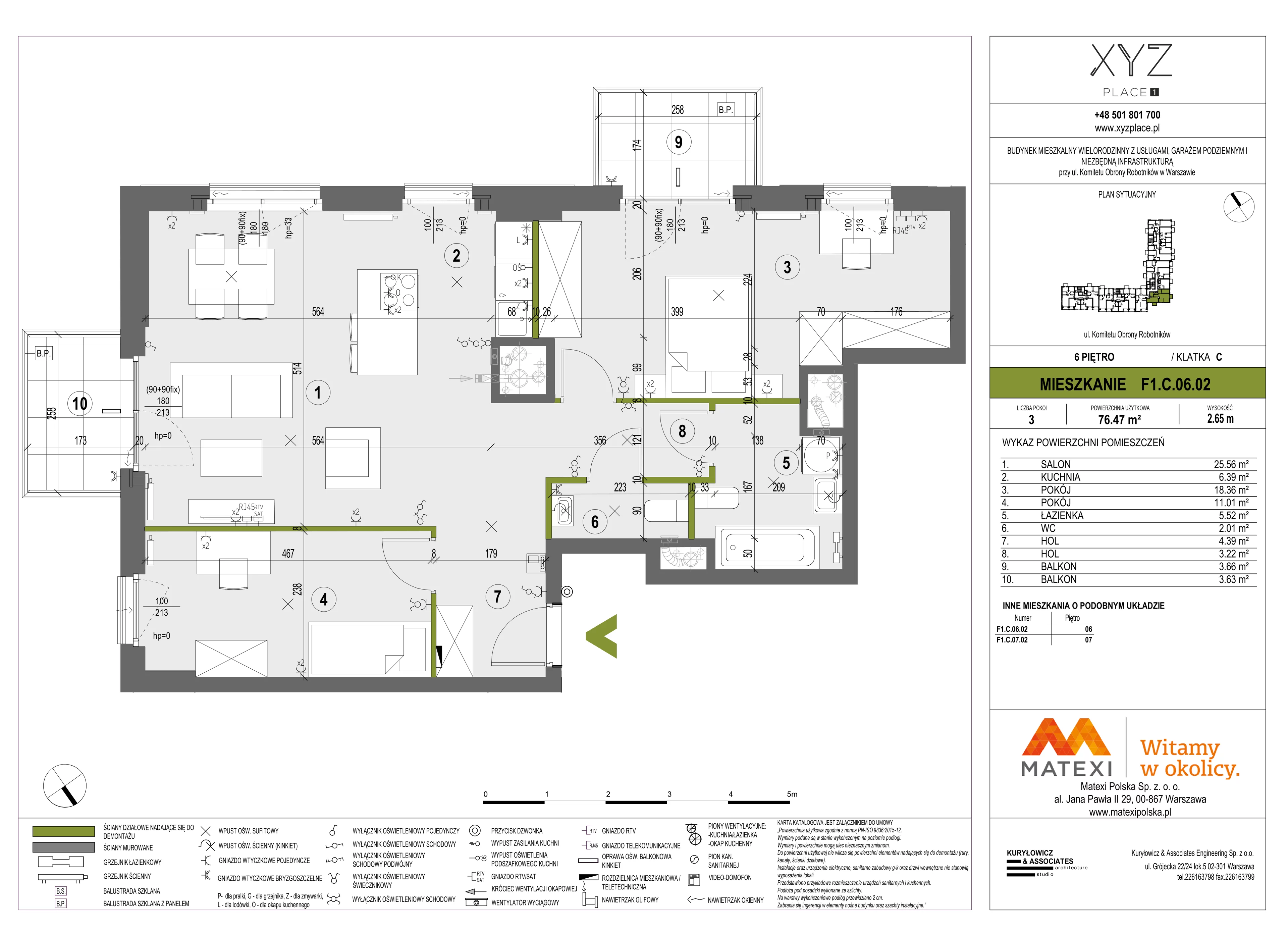 3 pokoje, mieszkanie 76,47 m², piętro 6, oferta nr 30/XY-F1.C.06.02, XYZ Place, Warszawa, Włochy, Okęcie, ul. Komitetu Obrony Robotników 32