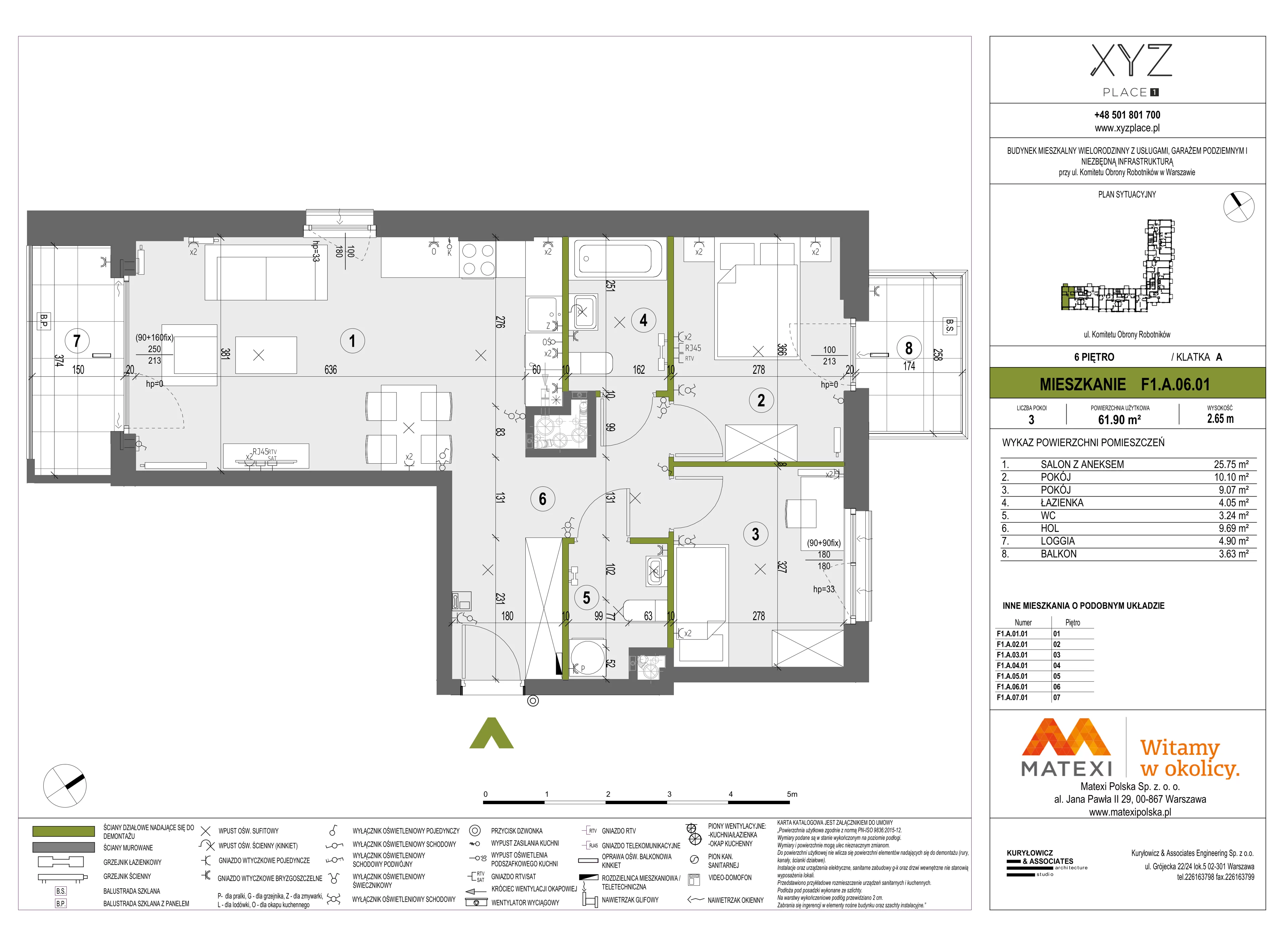 3 pokoje, mieszkanie 61,90 m², piętro 6, oferta nr 30/XY-F1.A.06.01, XYZ Place, Warszawa, Włochy, Okęcie, ul. Komitetu Obrony Robotników 32