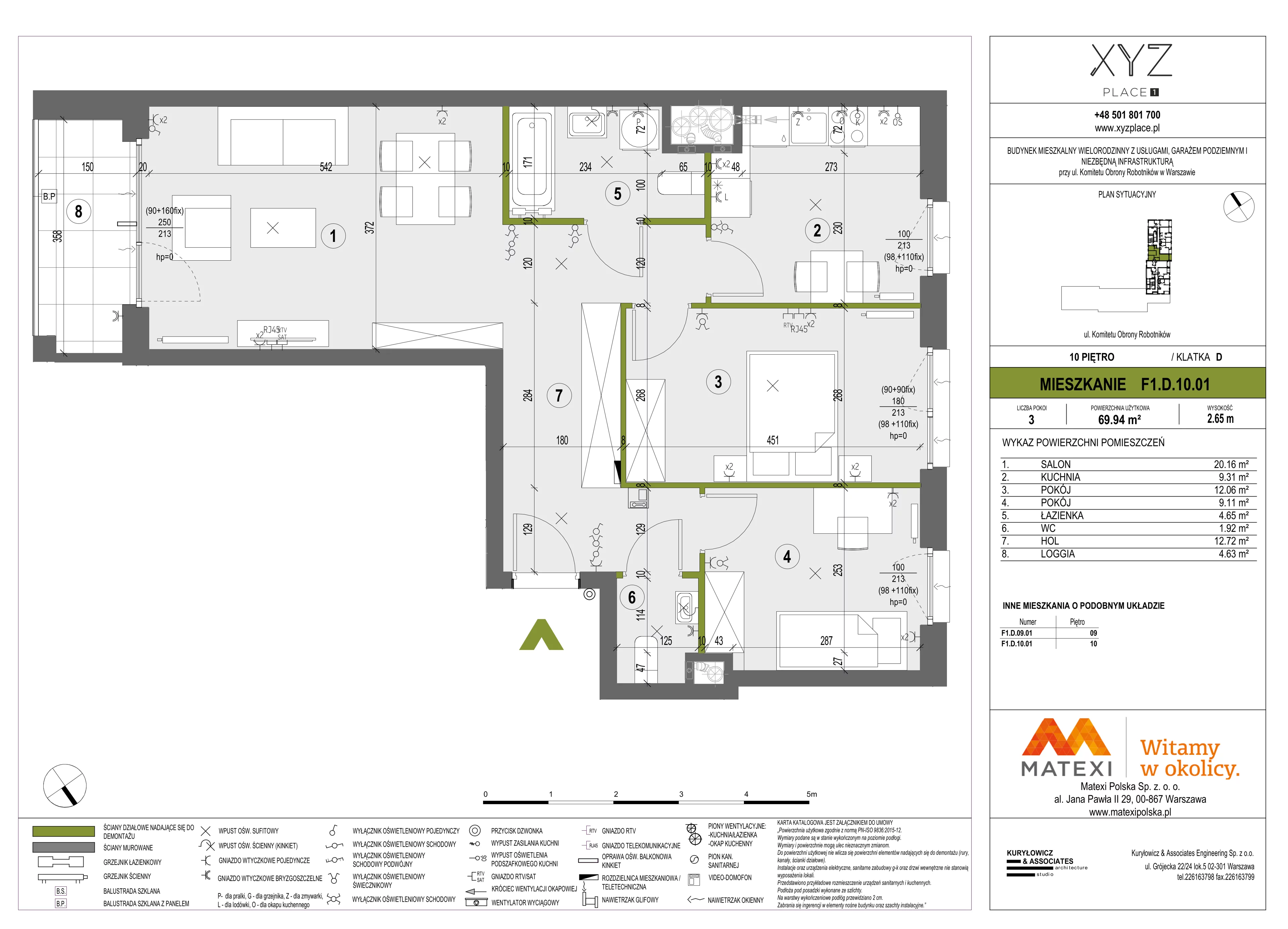 3 pokoje, mieszkanie 69,94 m², piętro 10, oferta nr 30/XY-F1.D.10.01, XYZ Place, Warszawa, Włochy, Okęcie, ul. Komitetu Obrony Robotników 32