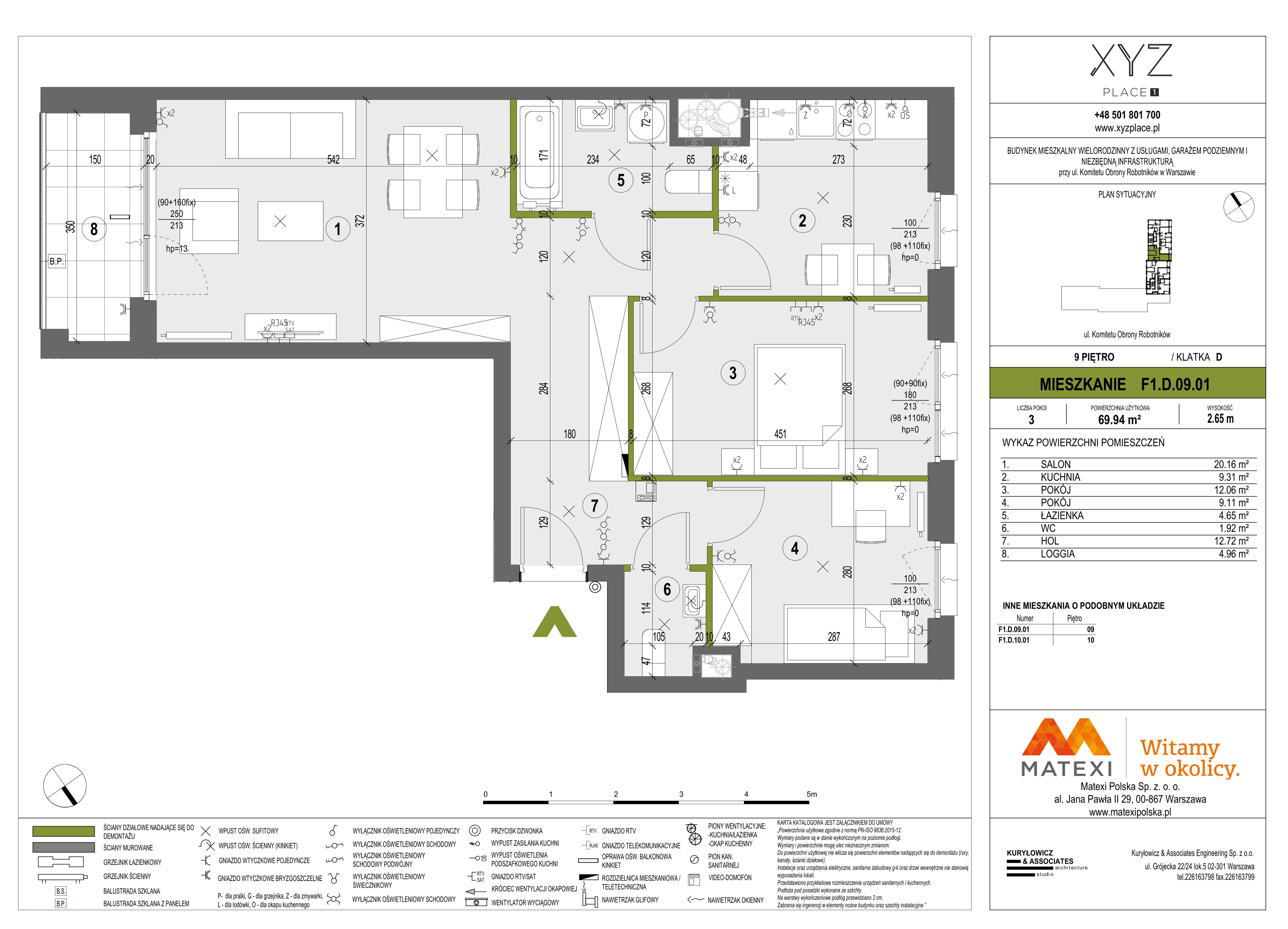 3 pokoje, mieszkanie 69,94 m², piętro 9, oferta nr 30/XY-F1.D.09.01, XYZ Place, Warszawa, Włochy, Okęcie, ul. Komitetu Obrony Robotników 32